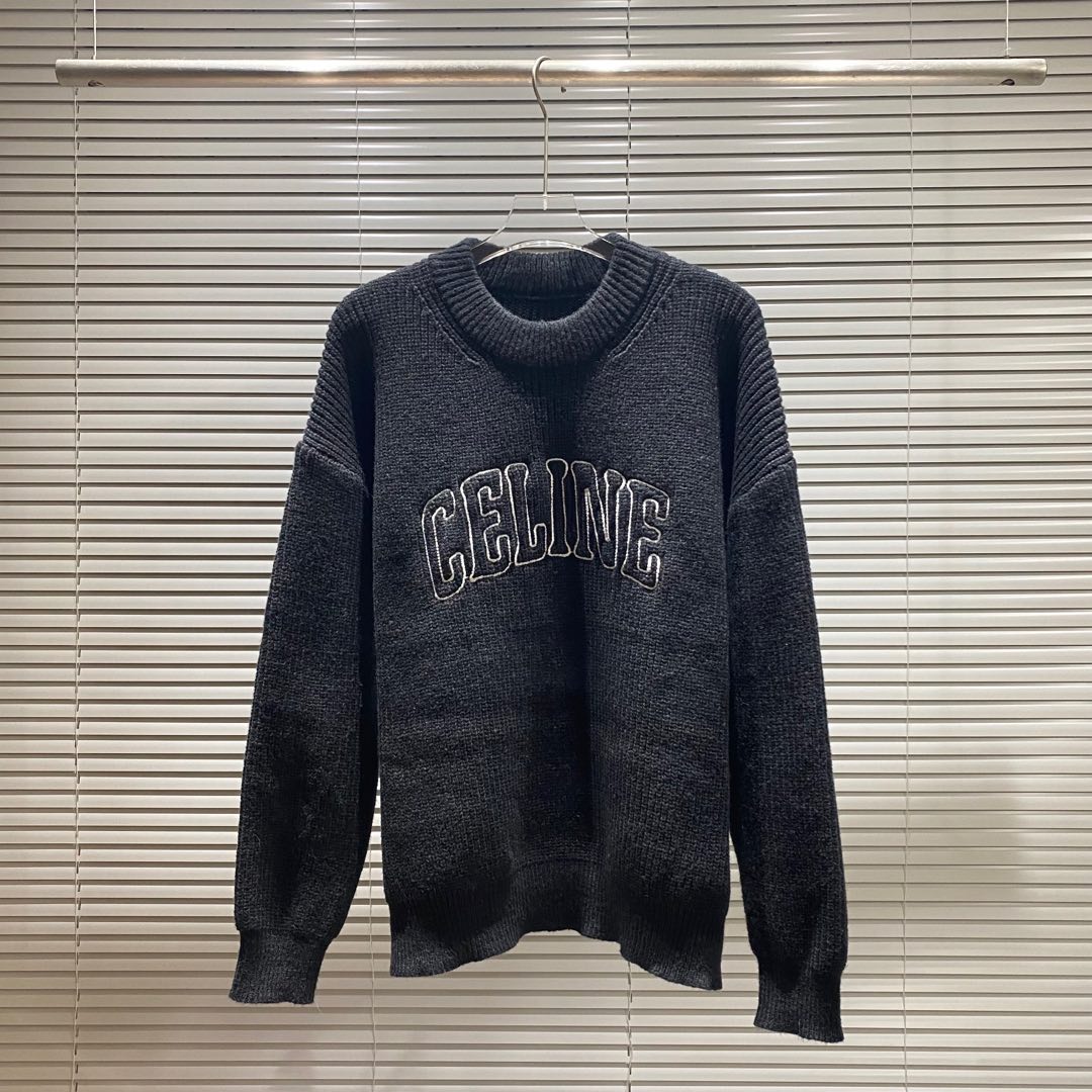 Selin’s Embroidered Round-Collar Sweater in Blue, White, Black, Grey – Sizes SM-XXL - 图片 1
