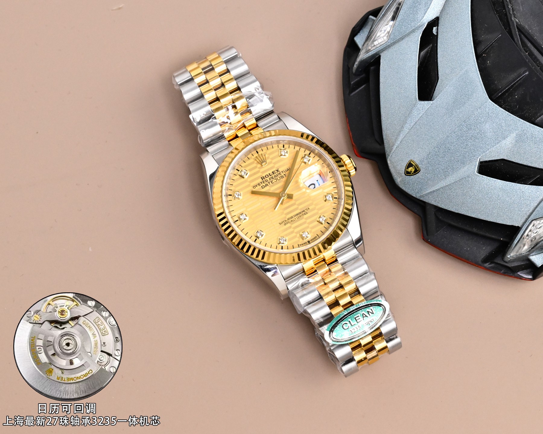 NO:858441,White steel 0, diamonds 50, gold 50, the latest style, the most cost-effective clean factory/C factory Rolex latest launch, customized version one watch one code, popular style diameter 36mm log ①: Equipped with one-to-one super '3235 integrated movement 27 ball bearings,' adjustable calendar function, no card movement decoration movement and stability ②: The whole watch 904L fine steel / with ar factory steel belt  And ip vacuum electroplated platinum tooth ring / free replacement for fading, the dog tooth ring is the only correct size!  ③: The sunray pattern on the dial is infinitely close to the original, especially green!  Mint green color matching!  ④: The only calendar font matching in the market. Follow up to compare the authenticity of the fonts one by one for numbers 1-31. ⑤: The only one that can achieve luminous hands/luminous nails with the same color because they are processed by third-party factories + self-purchased Swiss c1+c3 luminous powder. ⑥: nails/crown mark nails are fully platinum electroplated.  ⑦: The latest version, quality assurance, please make sure to clean, the latest log style, customize one watch with one code, watch code 6R87Y755, make sure the latest buckle code is 'F6U', clean the latest back cover pattern label!  The most cost-effective style, popular style. Although there are not many clean styles, almost all styles are high-quality. It completely solves most of the pain points of journals in the world. It is only born for the ultimate. clean-datejust,,rolex19860909白钢0,钻50,间金50 最新款式,最高性价比clean厂/C厂 劳力士 最新推出,定制版一表一码,热门款式直径36mm日志 ①:搭载一比一超级“3235一体机芯27珠轴承,”可回调日历功能,无卡度机芯装饰 机芯及其稳定 ②:整表904L精钢 /搭配ar厂钢带 以及ip真空电镀铂金牙圈 /掉色免费更换,狗牙圈唯一对版尺寸！ ③:表盘太阳纹无限接近原装 铽别是绿色！薄荷绿颜色对版！ ④:全市场唯一日历字体对版 后续1-31号挨个字体真假对比 ⑤:唯一做到指针夜光/字钉夜光 做到同色 因为都是第三方工厂加工+自购瑞士 c1+c3夜光粉 ⑥:字钉/皇冠唛头钉 全白金电镀处理 ⑦:最新版本,品质保证,请认准clean,最新日志款式,定制一表一码,腕表编码6R87Y755腕表认准最新表扣编码为“F6U”,clean最新后盖图案标签！最高性价比款式,热门款式 虽然clean的款式不多 但是几乎款款均为精品 彻底解决世面上的大部分日志痛点,只为极致而生 clean-datejust,,rolex,Watch
