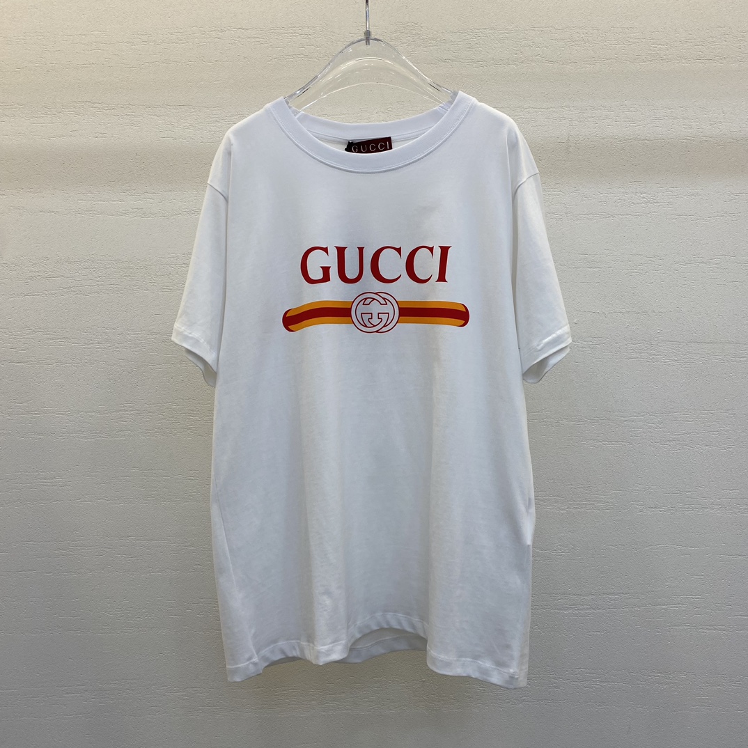 Oferujemy
 Gucci Odzież T-Shirt Pomarańczowy Czerwony Drukowanie Krótki rękaw