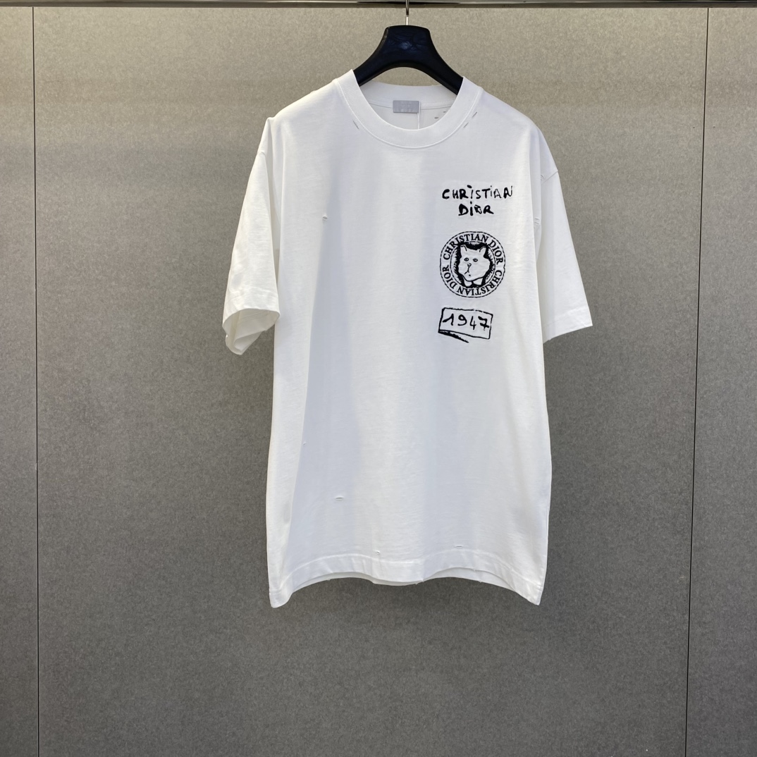 NO:755272,Dio 26 new spring and summer cat pattern embroidered letters round neck short-sleeved size s-xL, Dior-clothing, dior, dior, T-shirt,19860909Dio 26春夏新款猫咪图案刺绣字母圆领短袖码数s-xL,迪奥-服装,dior,dior,T-shirt,,Women's clothing