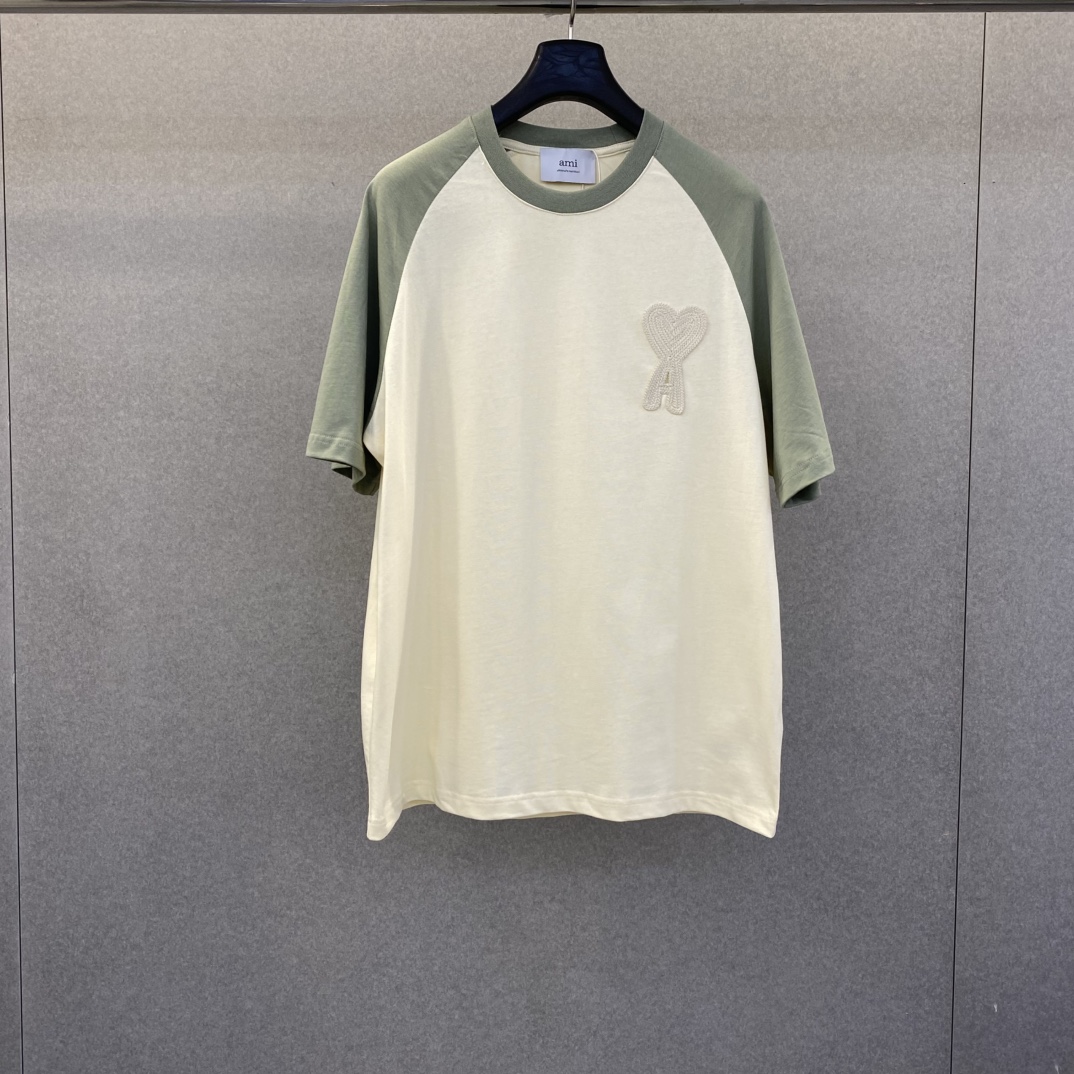 NO:720881,Ami 26 new spring and summer limited edition woven love logo embroidery contrasting raglan sleeves round neck T-shirt size s-xL, men's clothing, tees, t-shirt,19860909Ami 26春夏新款限定款编织爱心标徽刺绣撞色插肩袖圆领T恤码数s-xL,男装,tees，t-shirt,,Women's clothing