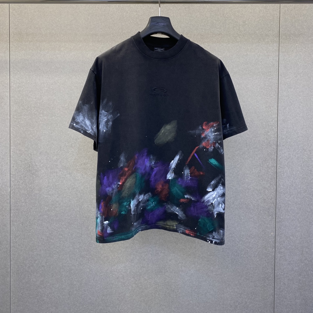 NO:854136,Bl Paris 26 spring and summer new style splash black bottom + color brushstrokes washed gray round neck short sleeves Size: xs-L, Balenciaga-clothing, balenciaga, T-shirt,19860909Bl 巴黎26春夏新款泼墨黑底+彩色笔触洗水灰圆领短袖码数: xs-L,巴黎世家-服装,balenciaga,T-shirt,,Women's clothing