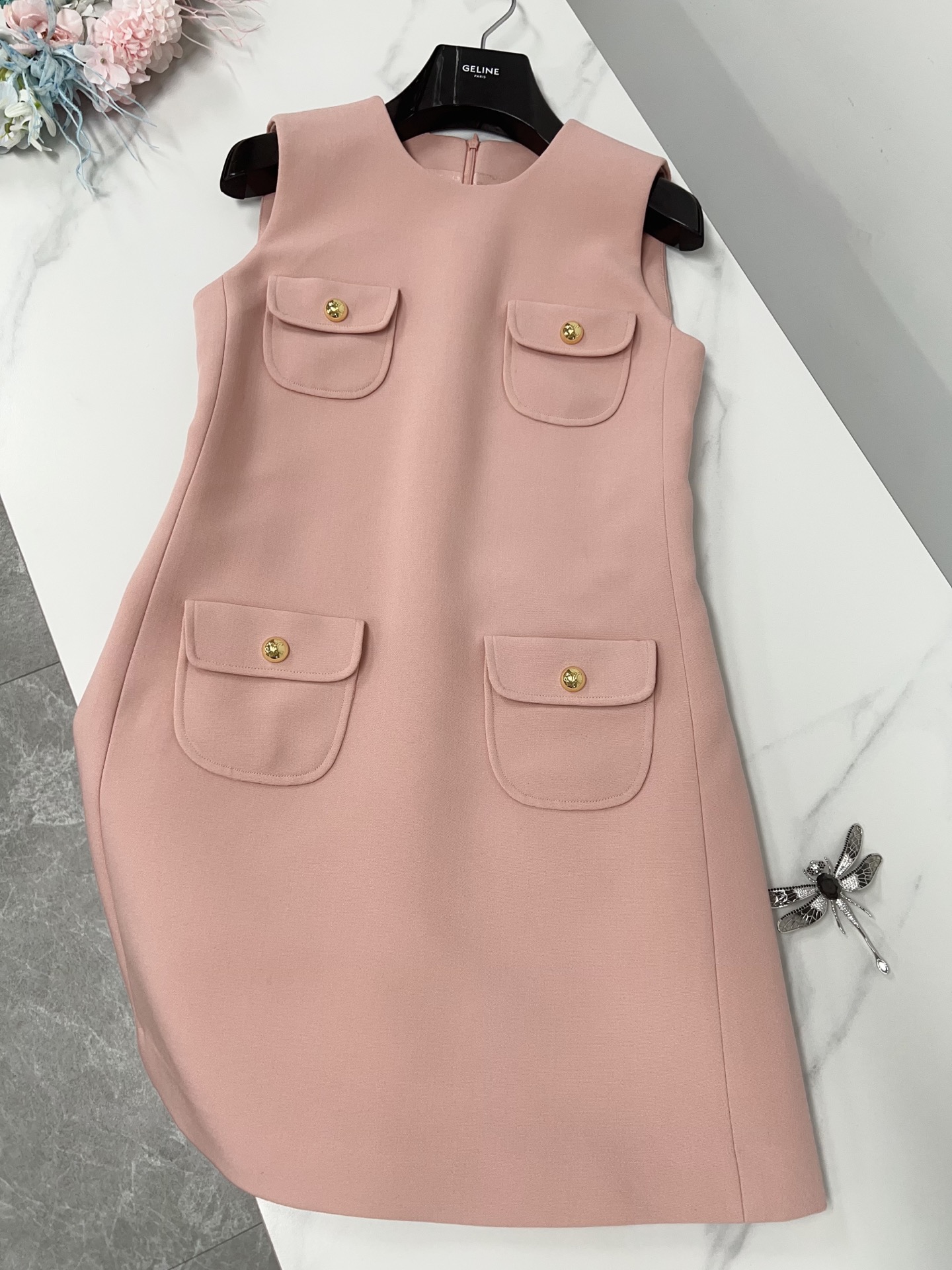 Elegant Pink Sleeveless Wool Dress with Button Details - Chic & Youthful 4 i1741072868956 6991 0 2