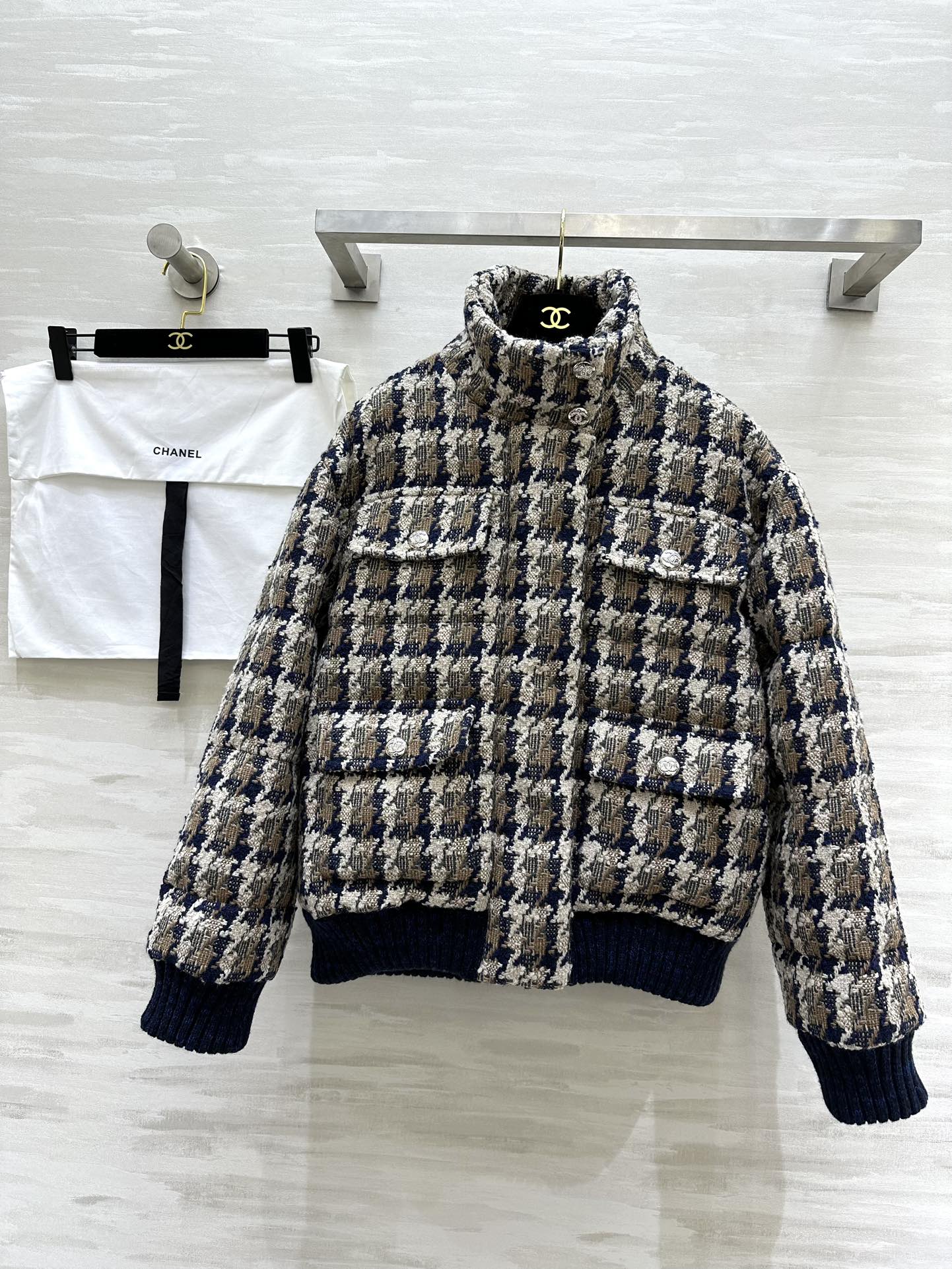 Chanel Clothing Coats & Jackets White Weave Silk Duck Down Wool Fall/Winter Collection