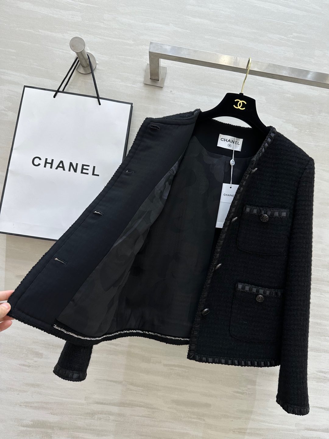 #Chane♡中古系羊毛软花呢外套 原版定制编织100%羊毛软花呢面料 经典口袋气质名媛 复古高级！开模