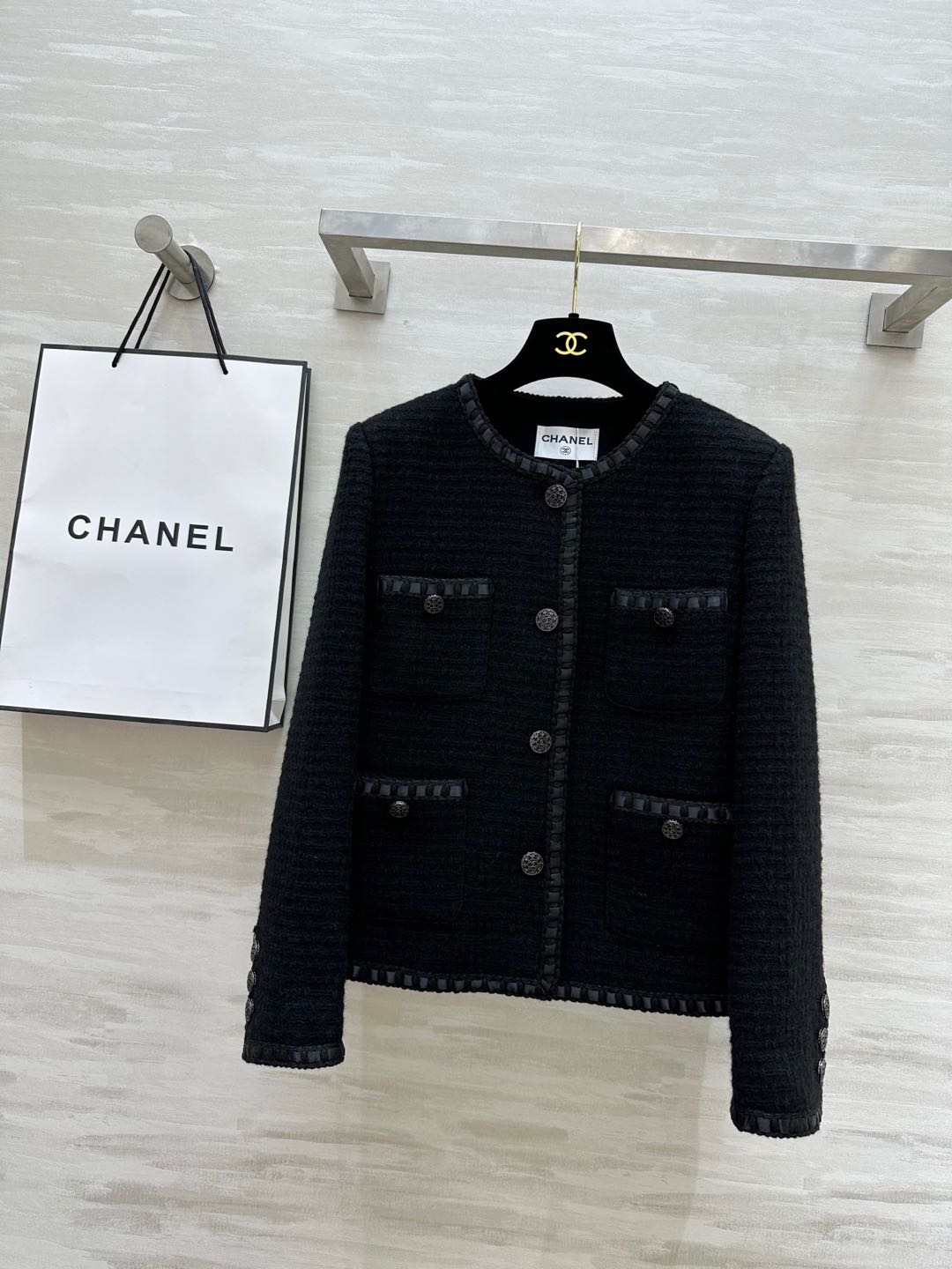 #Chane♡中古系羊毛软花呢外套 原版定制编织100%羊毛软花呢面料 经典口袋气质名媛 复古高级！开模