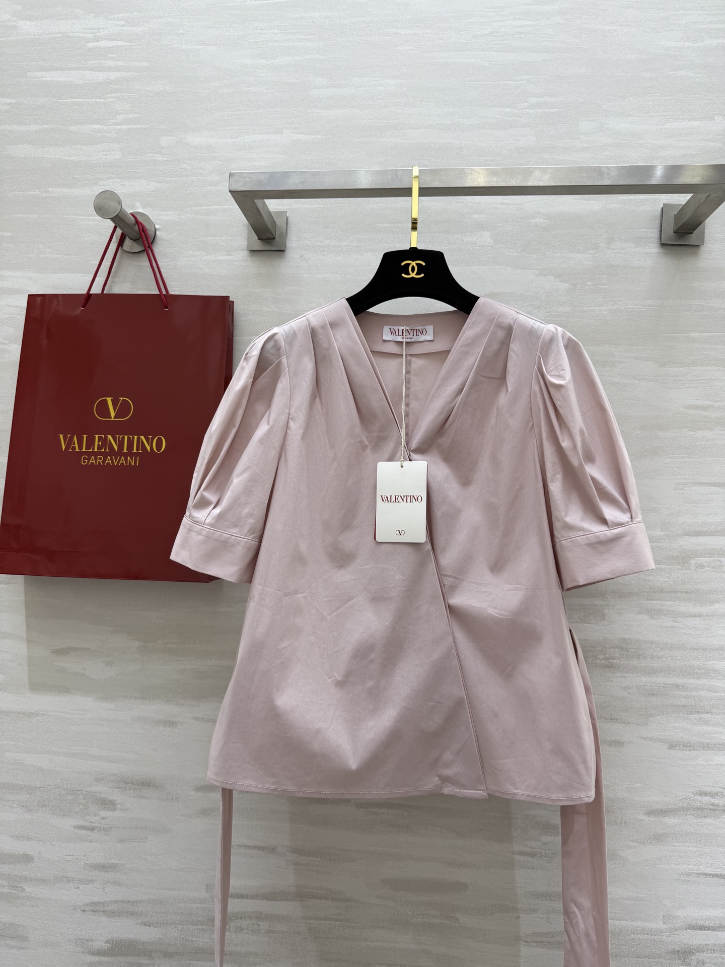 #Valentin♡²⁵ss绑带宫廷风短袖泡泡袖衬衣 本布腰带绑带收腰 高品质定制 现货首发size：S