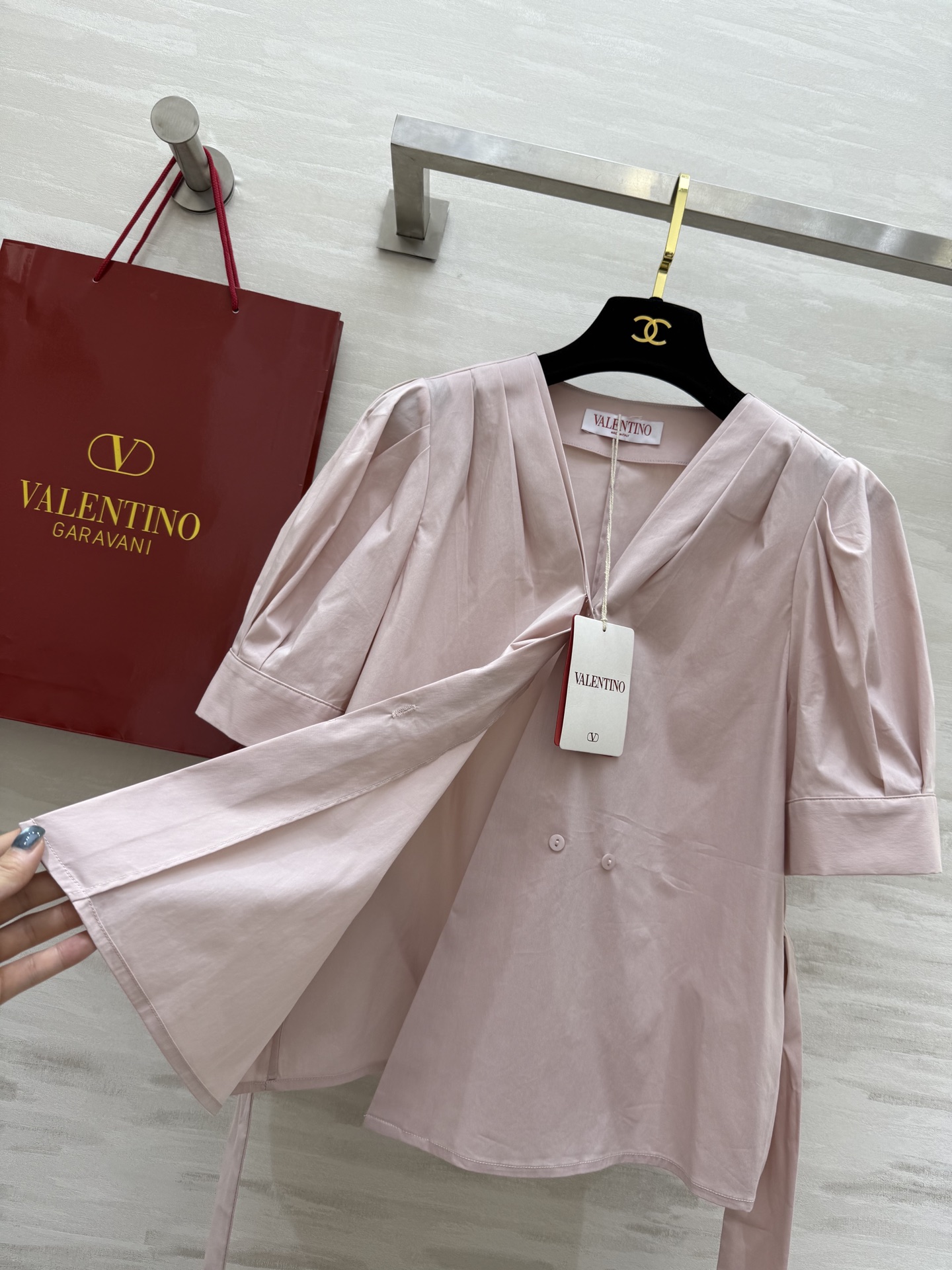 #Valentin♡²⁵ss绑带宫廷风短袖泡泡袖衬衣 本布腰带绑带收腰 高品质定制 现货首发size：S