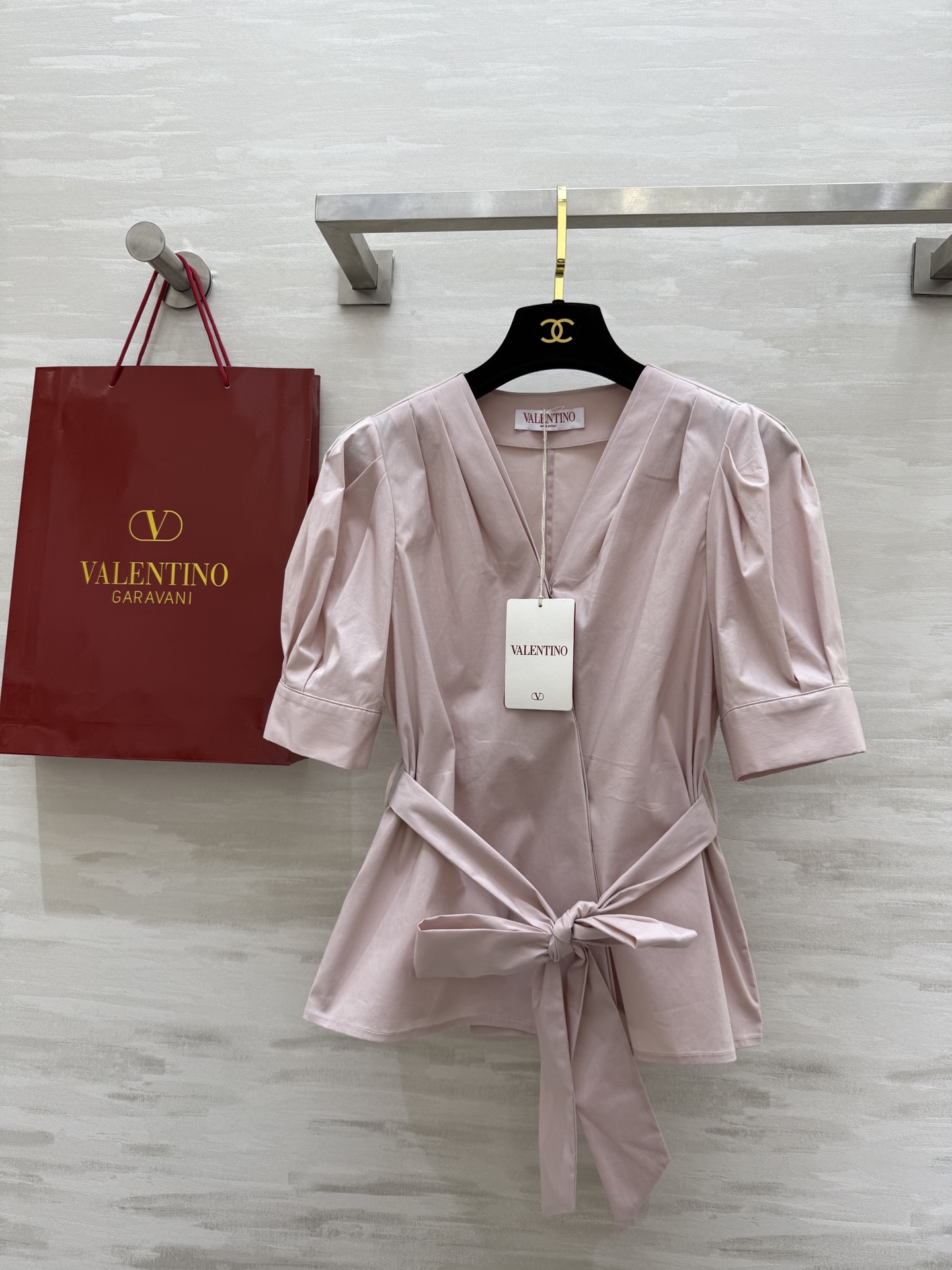 #Valentin♡²⁵ss绑带宫廷风短袖泡泡袖衬衣 本布腰带绑带收腰 高品质定制 现货首发size：S