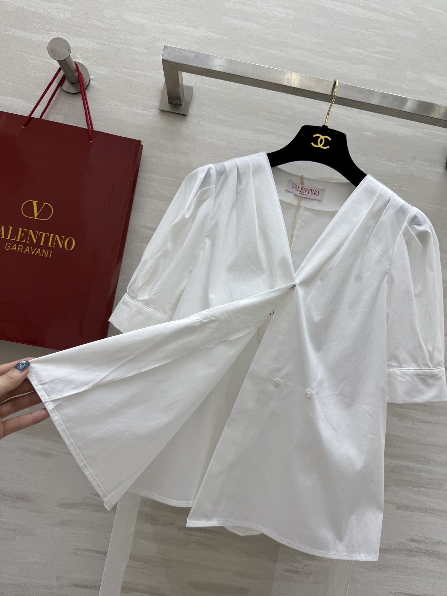 #Valentin♡²⁵ss绑带宫廷风短袖泡泡袖衬衣 本布腰带绑带收腰 高品质定制 现货首发size：S