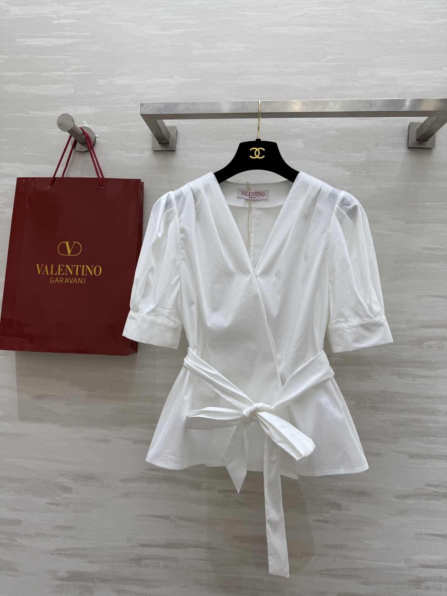 #Valentin♡²⁵ss绑带宫廷风短袖泡泡袖衬衣 本布腰带绑带收腰 高品质定制 现货首发size：S