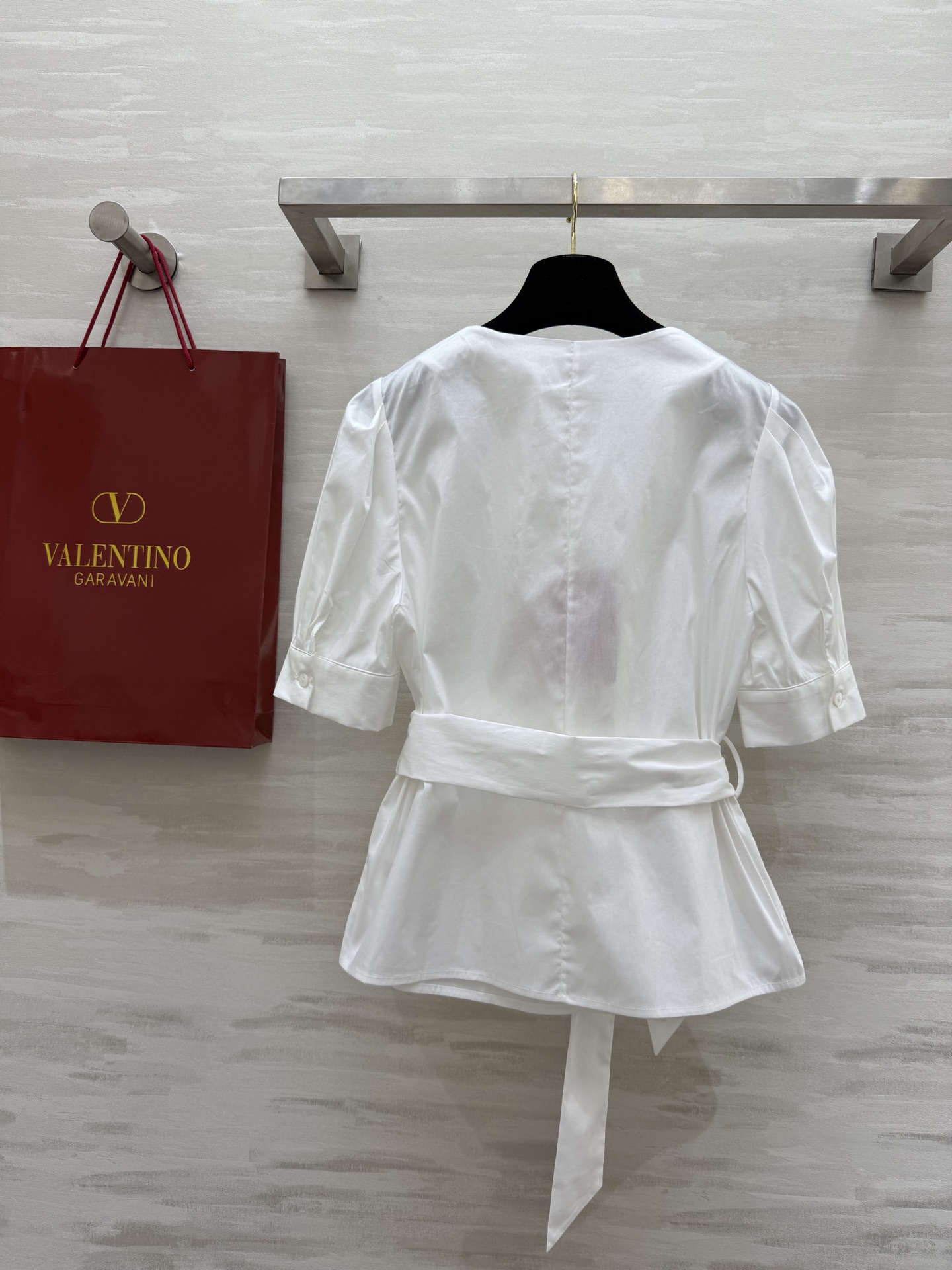 #Valentin♡²⁵ss绑带宫廷风短袖泡泡袖衬衣 本布腰带绑带收腰 高品质定制 现货首发size：S