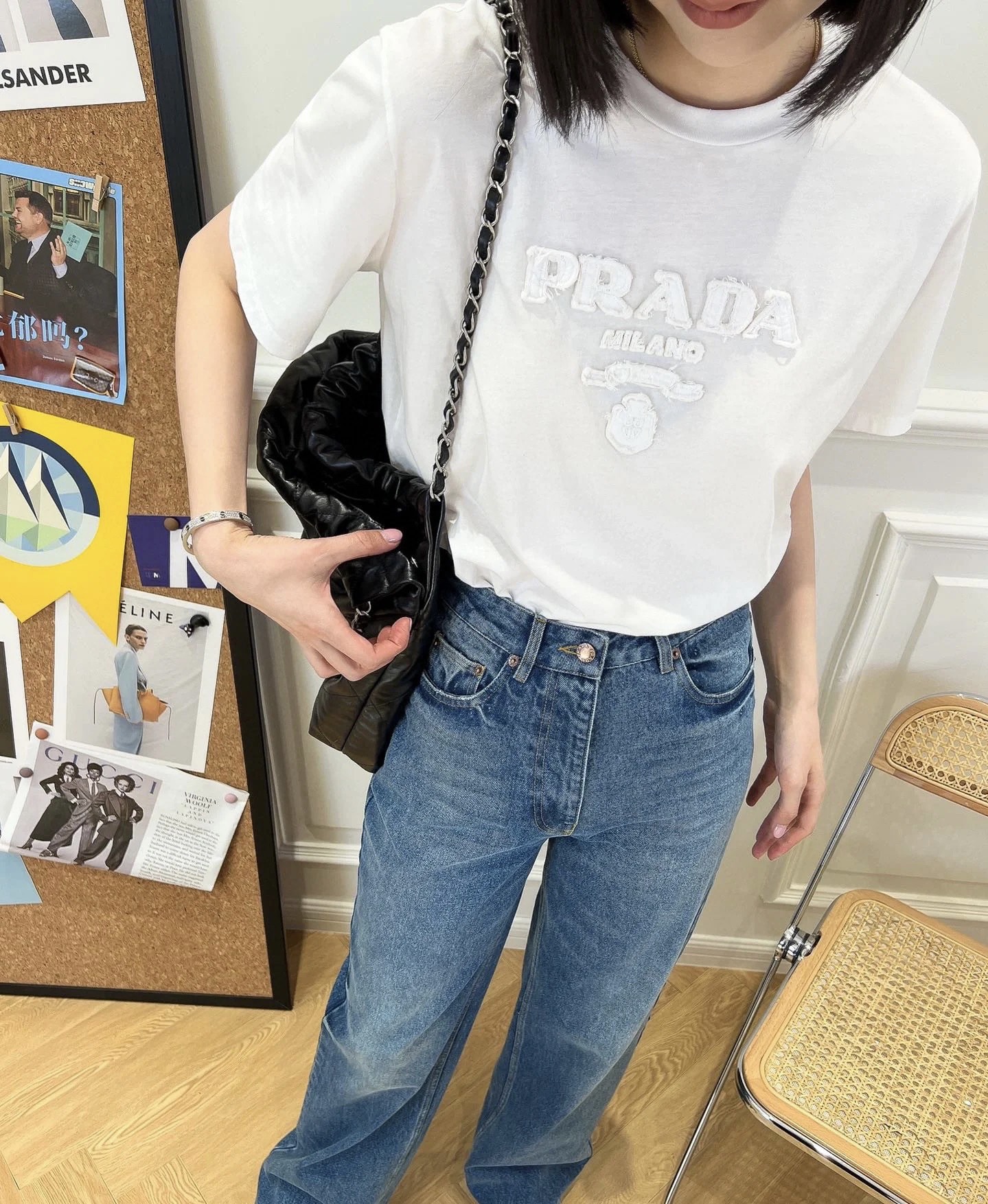#Prad♡²⁵字母贴布绣T恤 高品质定制 现货首发size：S/M/L（M码肩宽：40，胸围：94，衣