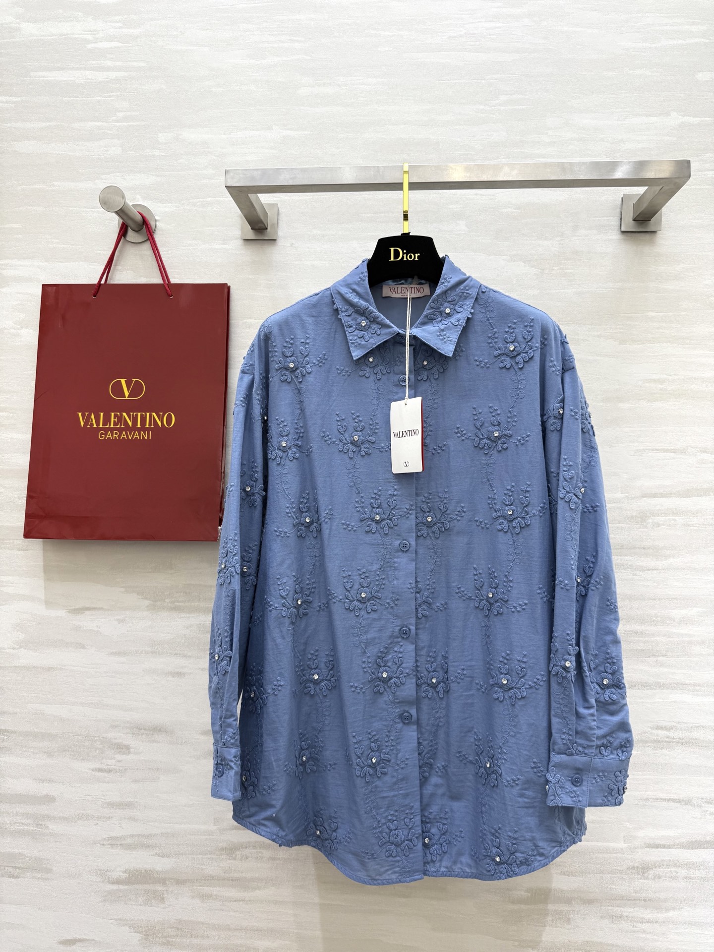 Valentino Embroidered Floral Shirt, High-End Designer Button-Down Top