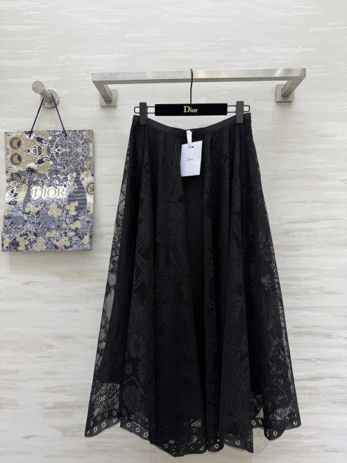 DIO Lace Midi Skirt, Embroidered High-Waisted Skirt, Elegant Black 1 DIO Lace Midi Skirt, Embroidered High-Waisted Skirt, Elegant Black