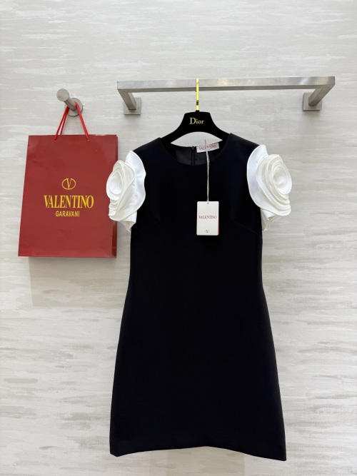 Valentino Black Mini Dress with White Floral Sleeves 1 Valentino Black Mini Dress with White Floral Sleeves