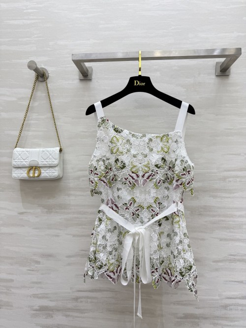 Dior Women's White Butterfly Embroidered Lace Top Summer Collection 1 Dior Women's White Butterfly Embroidered Lace Top Summer Collection
