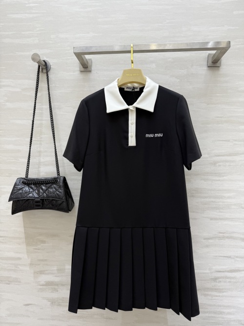 Miu Miu Color Block Pleated Polo Dress | Soft Cotton, Embroidered Logo 1 Miu Miu Color Block Pleated Polo Dress | Soft Cotton, Embroidered Logo