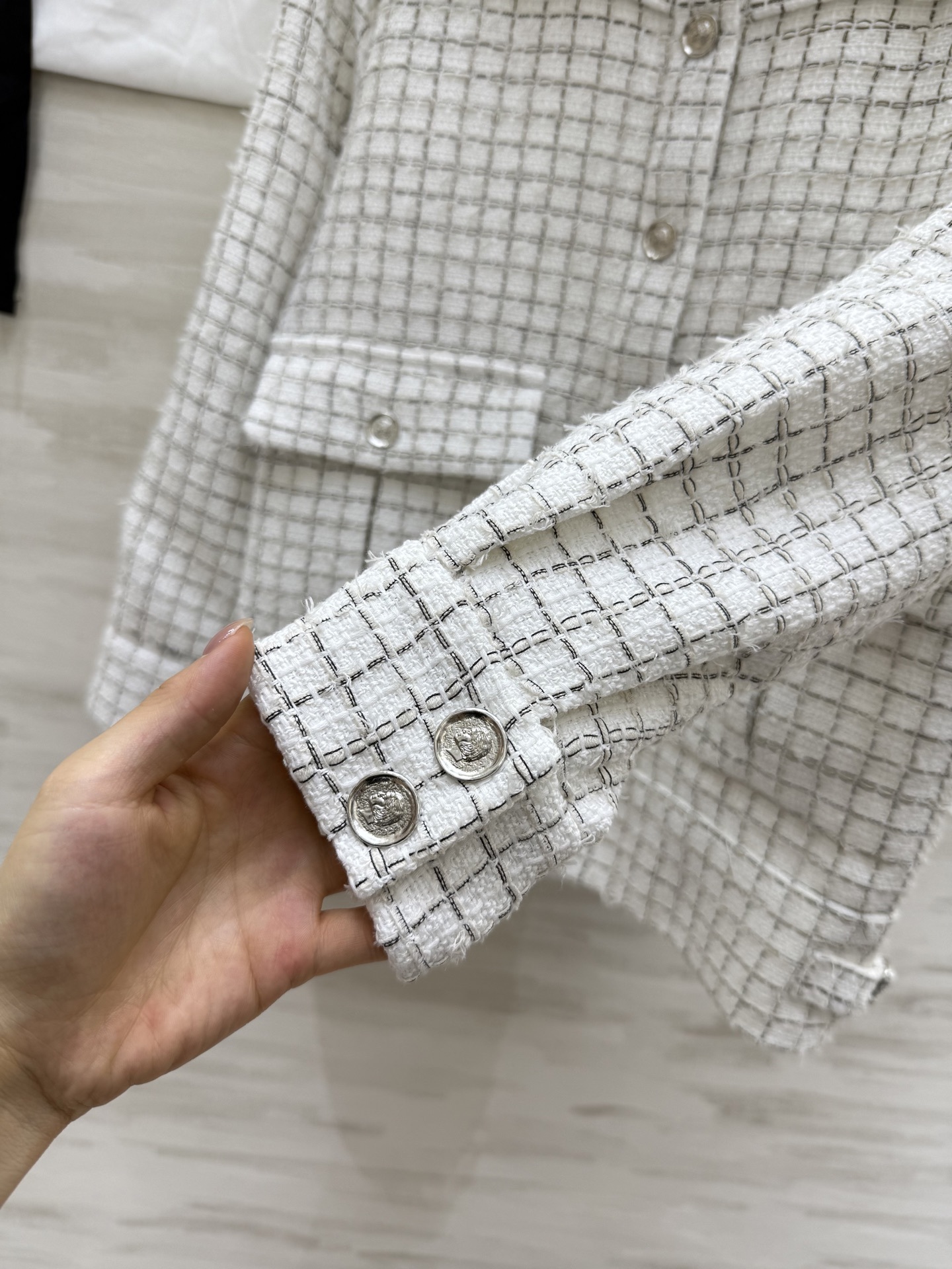 #Chane♡²⁵s黑白格翻领粗花呢外套 高品质定制 现货首发size:36/38/40()