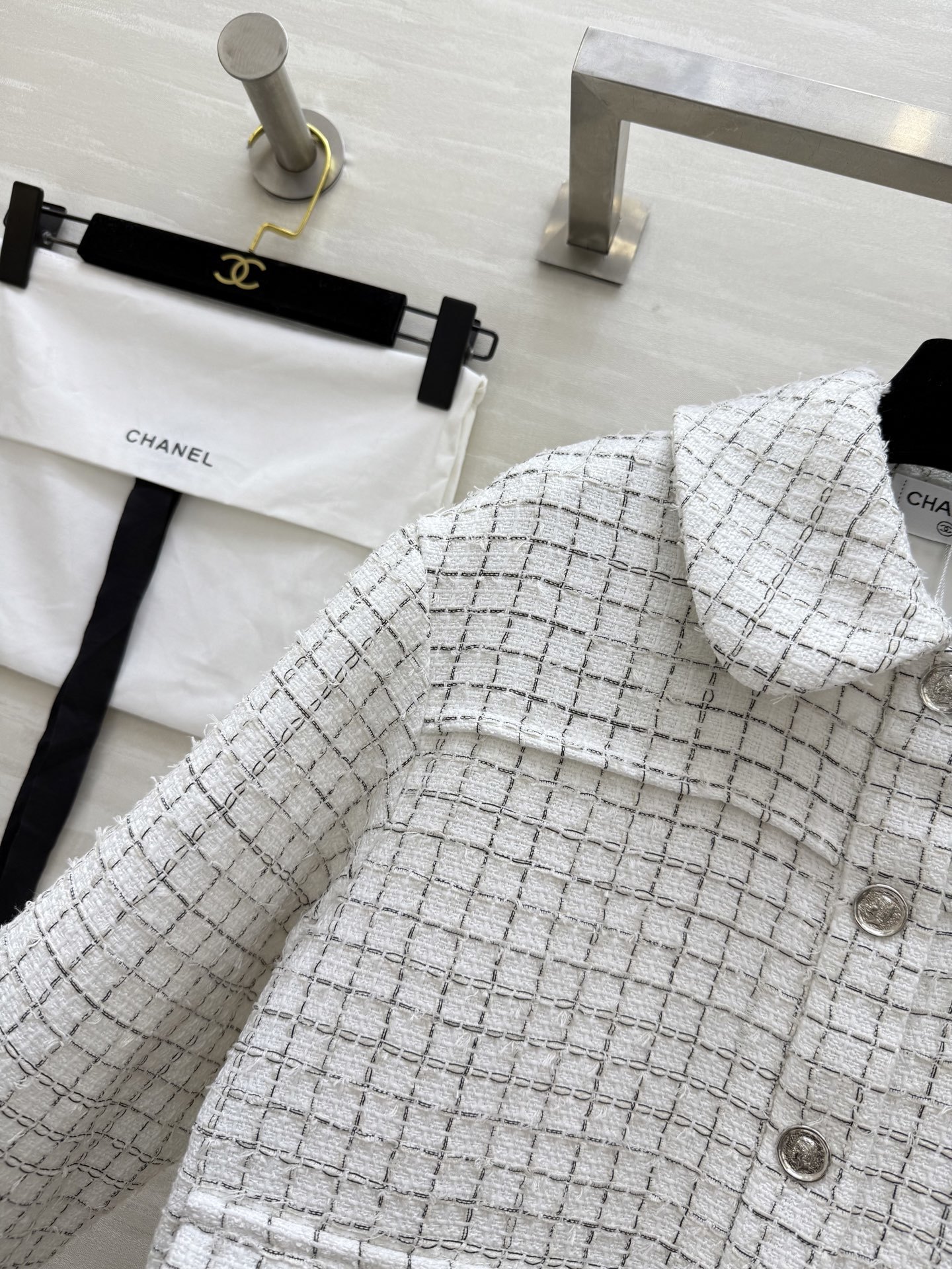 #Chane♡²⁵s黑白格翻领粗花呢外套 高品质定制 现货首发size:36/38/40()