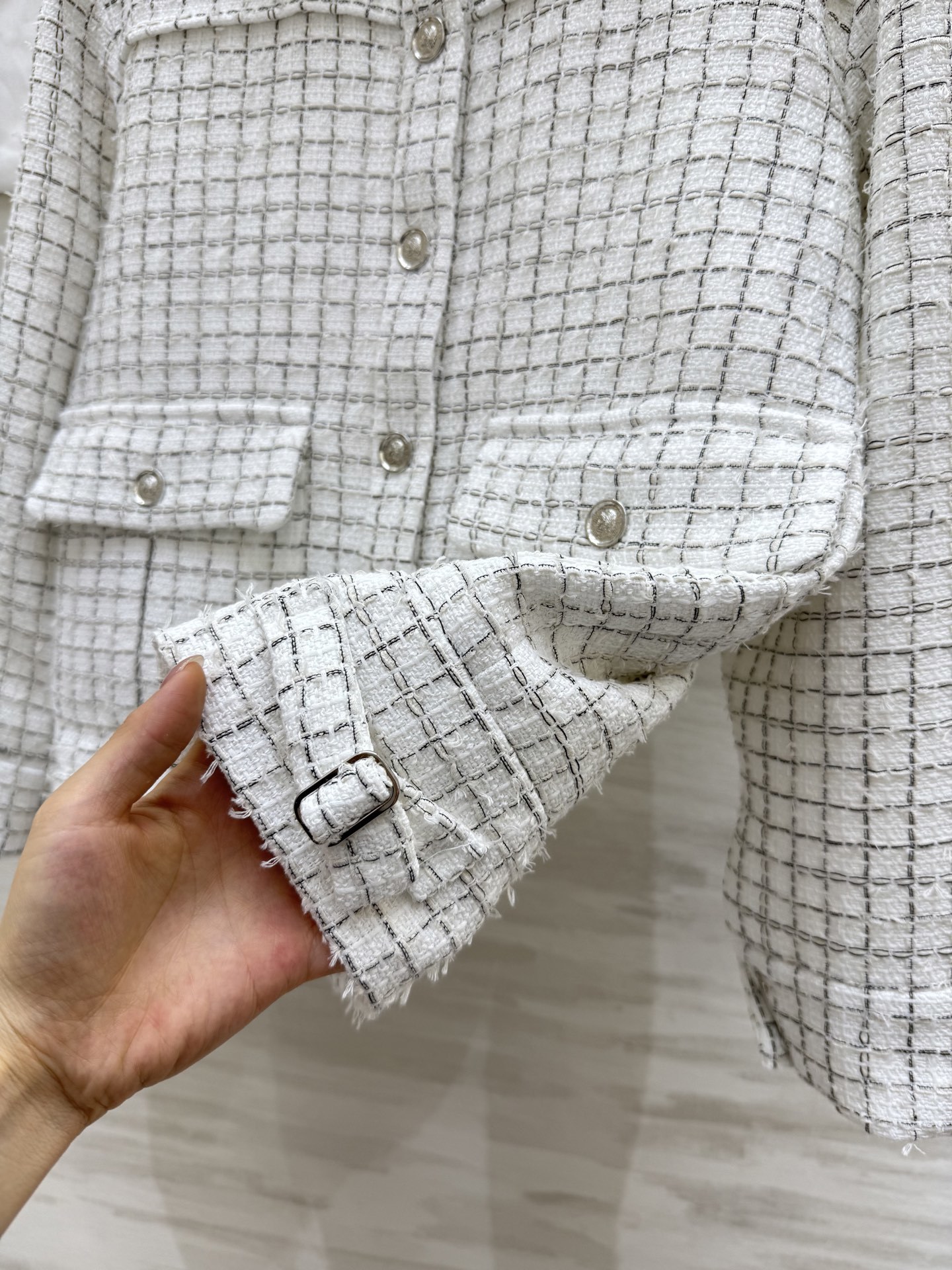 #Chane♡²⁵s黑白格翻领粗花呢外套 高品质定制 现货首发size:36/38/40()