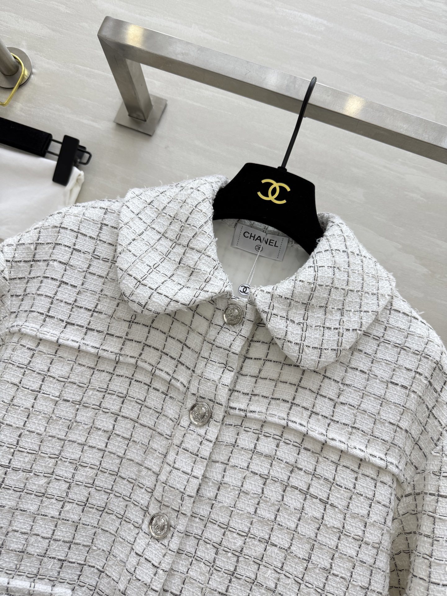 #Chane♡²⁵s黑白格翻领粗花呢外套 高品质定制 现货首发size:36/38/40()