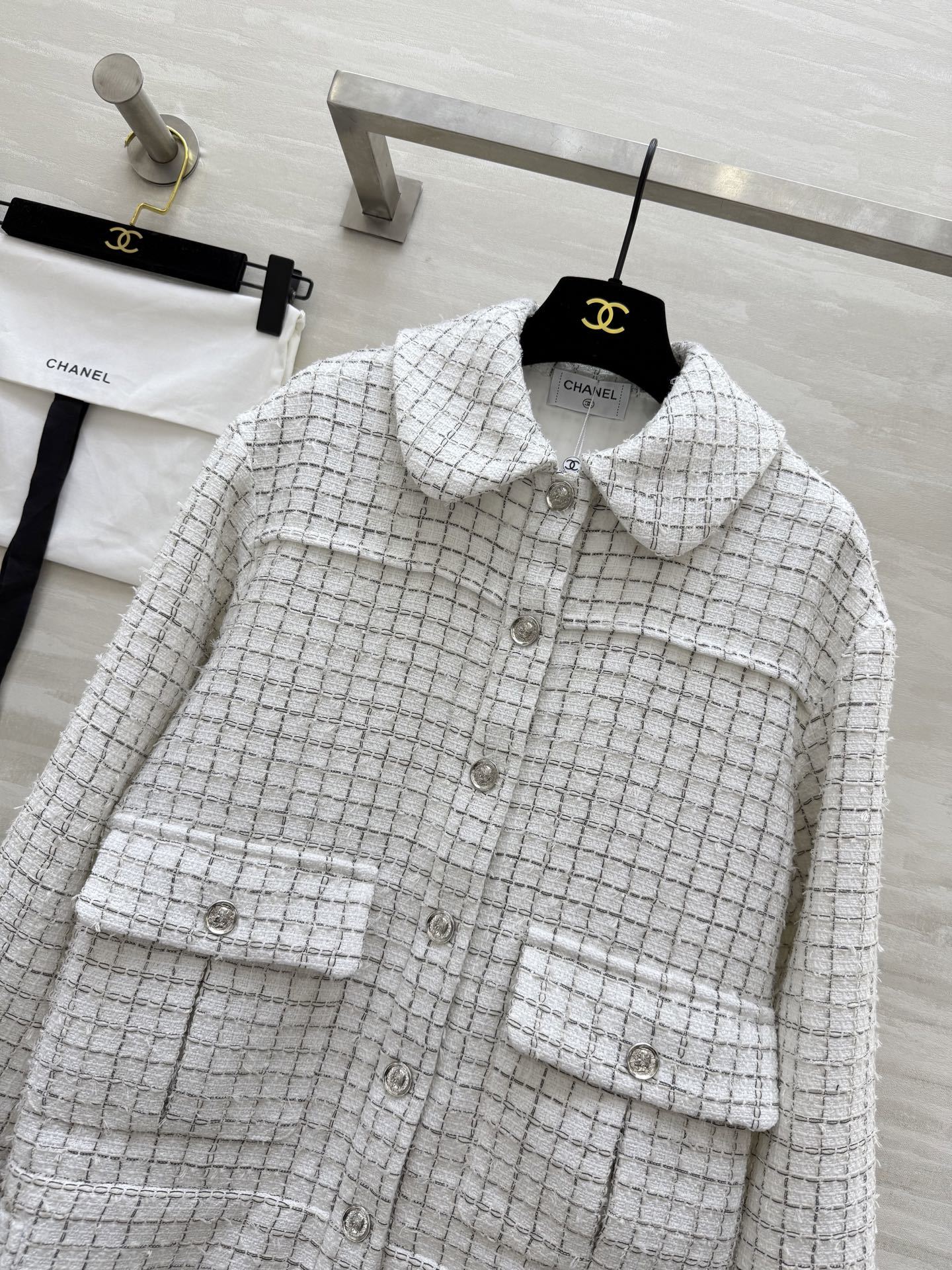 #Chane♡²⁵s黑白格翻领粗花呢外套 高品质定制 现货首发size:36/38/40()