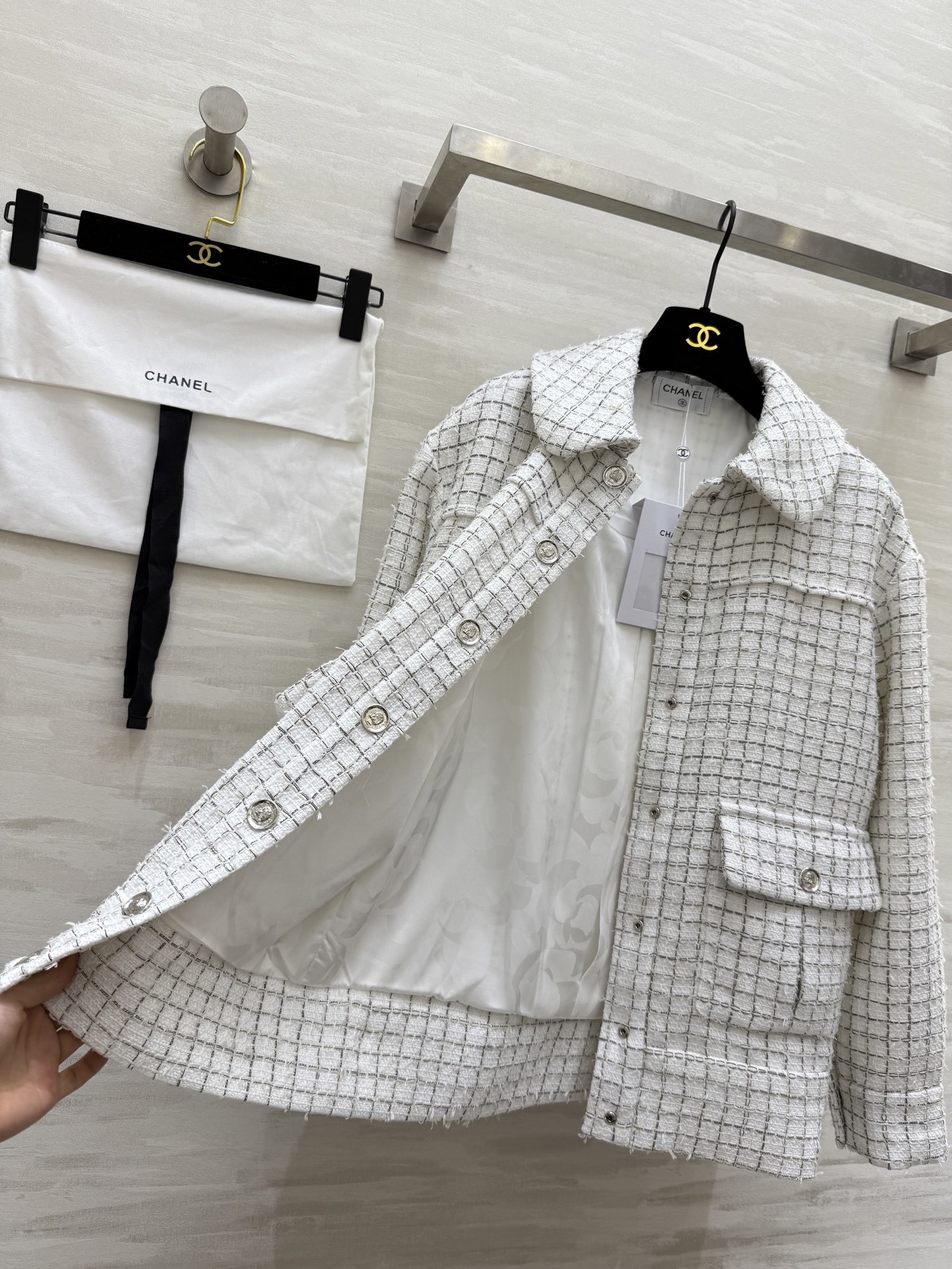 #Chane♡²⁵s黑白格翻领粗花呢外套 高品质定制 现货首发size:36/38/40()