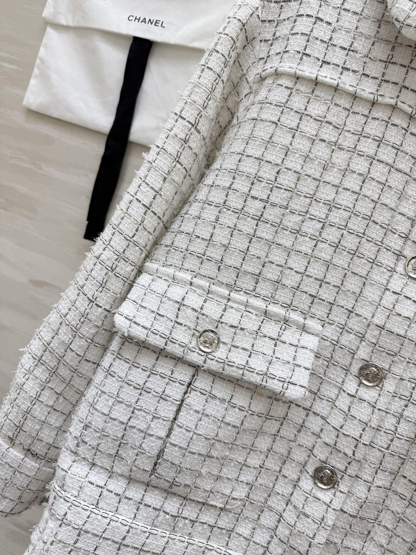 #Chane♡²⁵s黑白格翻领粗花呢外套 高品质定制 现货首发size:36/38/40()