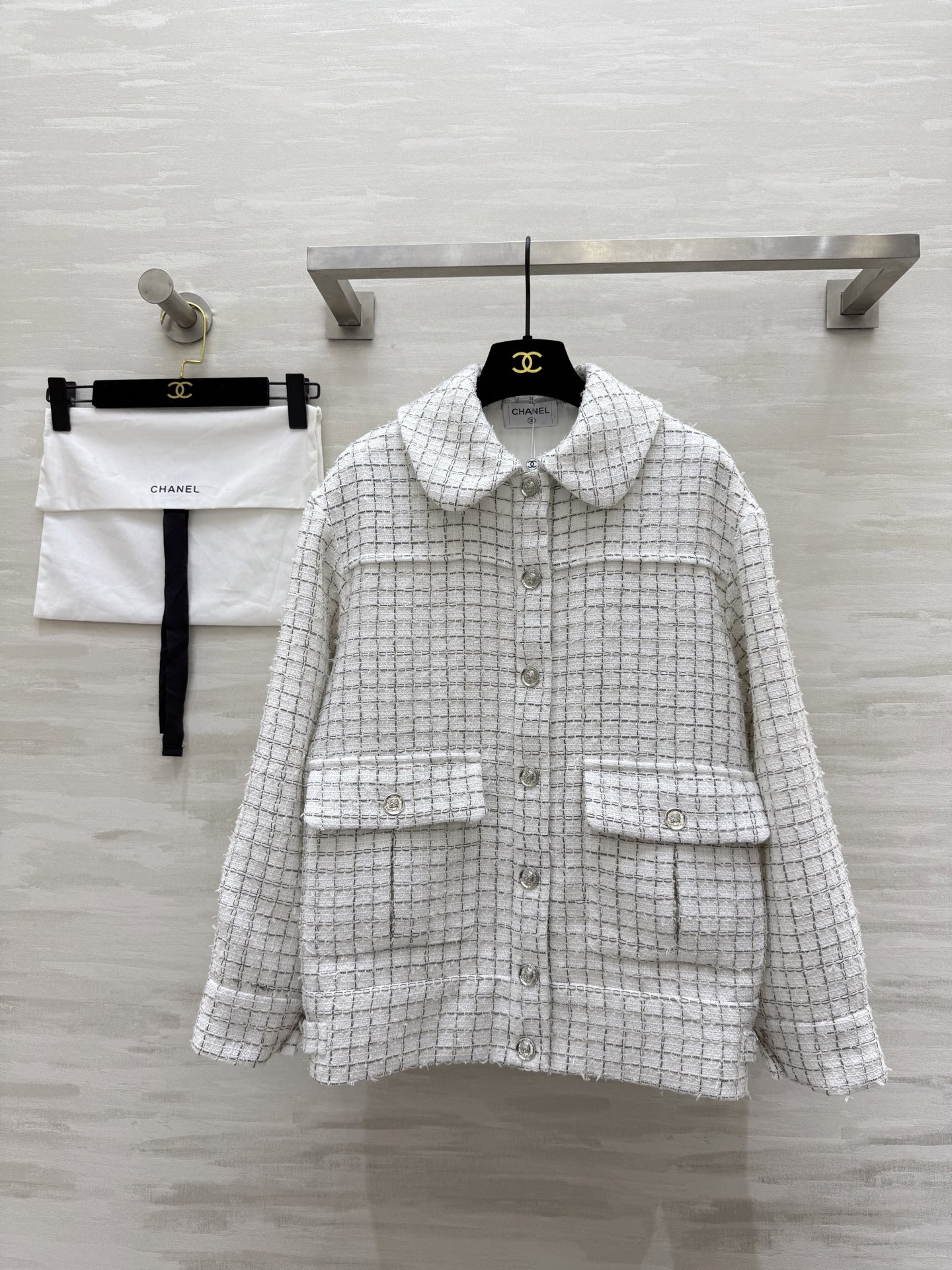 #Chane♡²⁵s黑白格翻领粗花呢外套 高品质定制 现货首发size：36/38/40（）