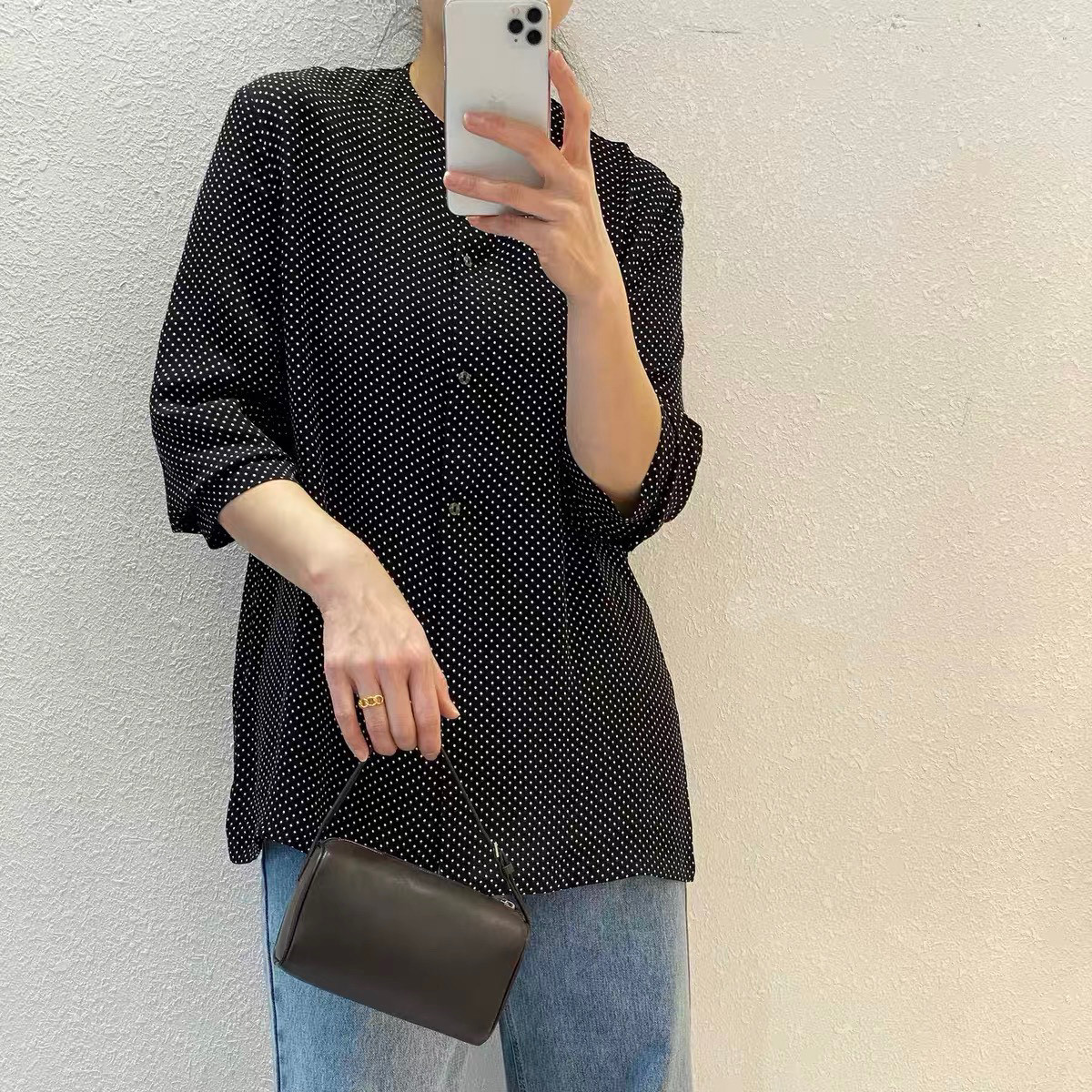 #ysl²⁵新款真丝波点衬衣 高品质定制 现货首发size:S/M/L/XL(M码肩宽:39,胸围:10