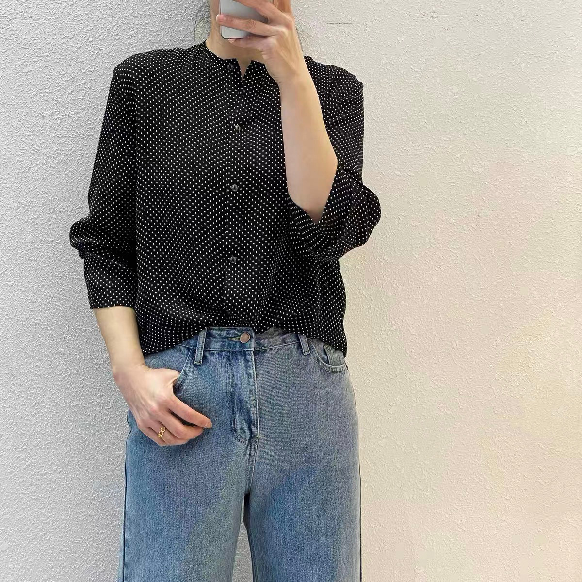 #ysl²⁵新款真丝波点衬衣 高品质定制 现货首发size:S/M/L/XL(M码肩宽:39,胸围:10