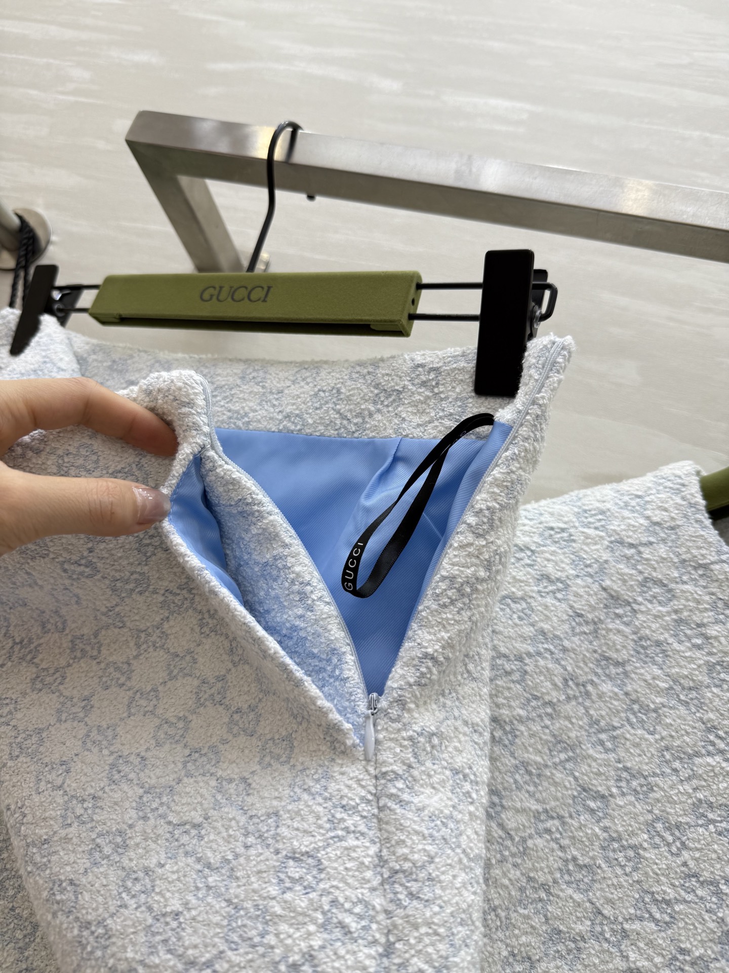 #Gucc♡²⁵GG字母提花baby蓝套装 定制GG字母提花面料 开模纽扣精致高级 立体剪裁版型 高品质