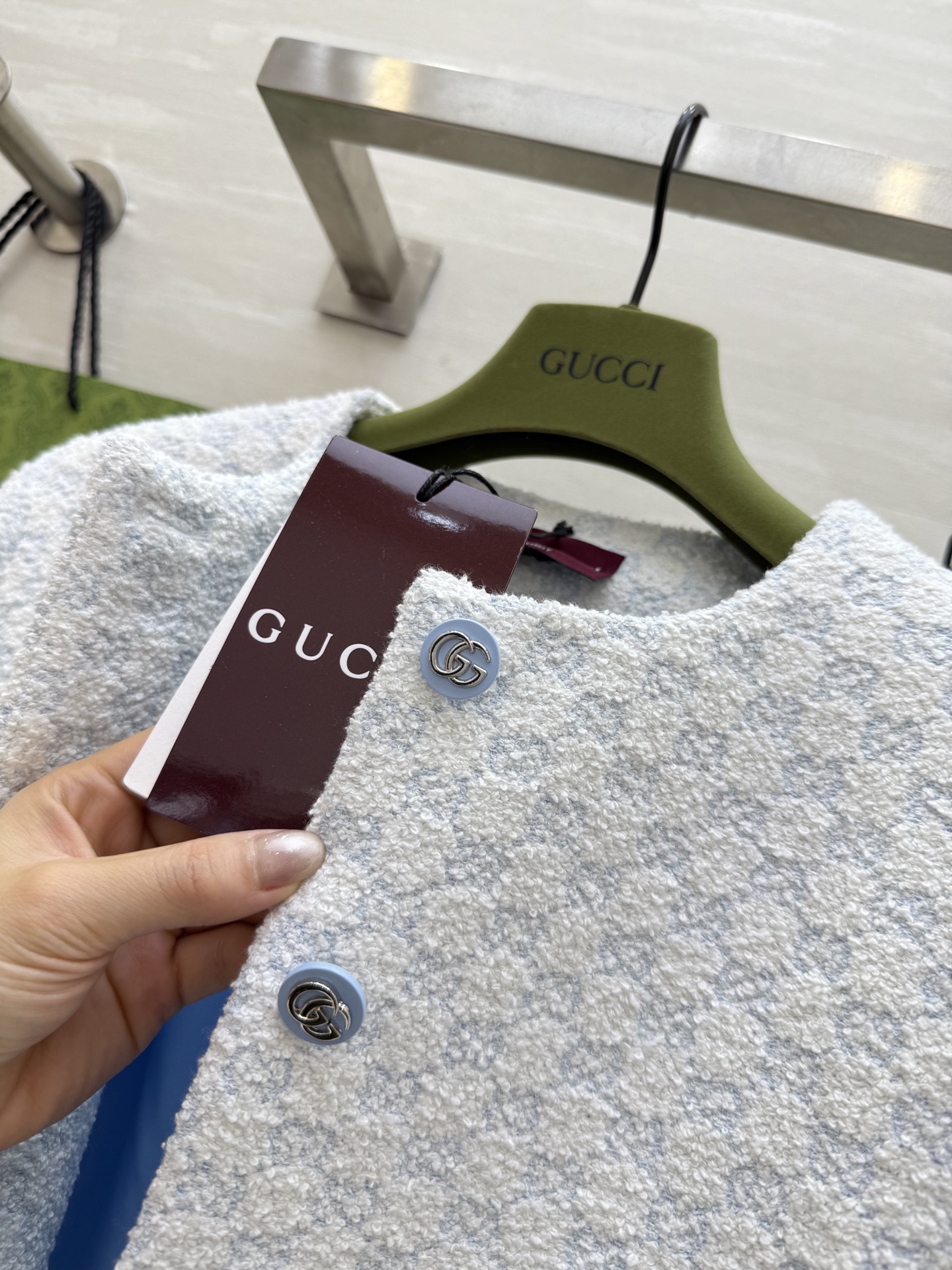 #Gucc♡²⁵GG字母提花baby蓝套装 定制GG字母提花面料 开模纽扣精致高级 立体剪裁版型 高品质