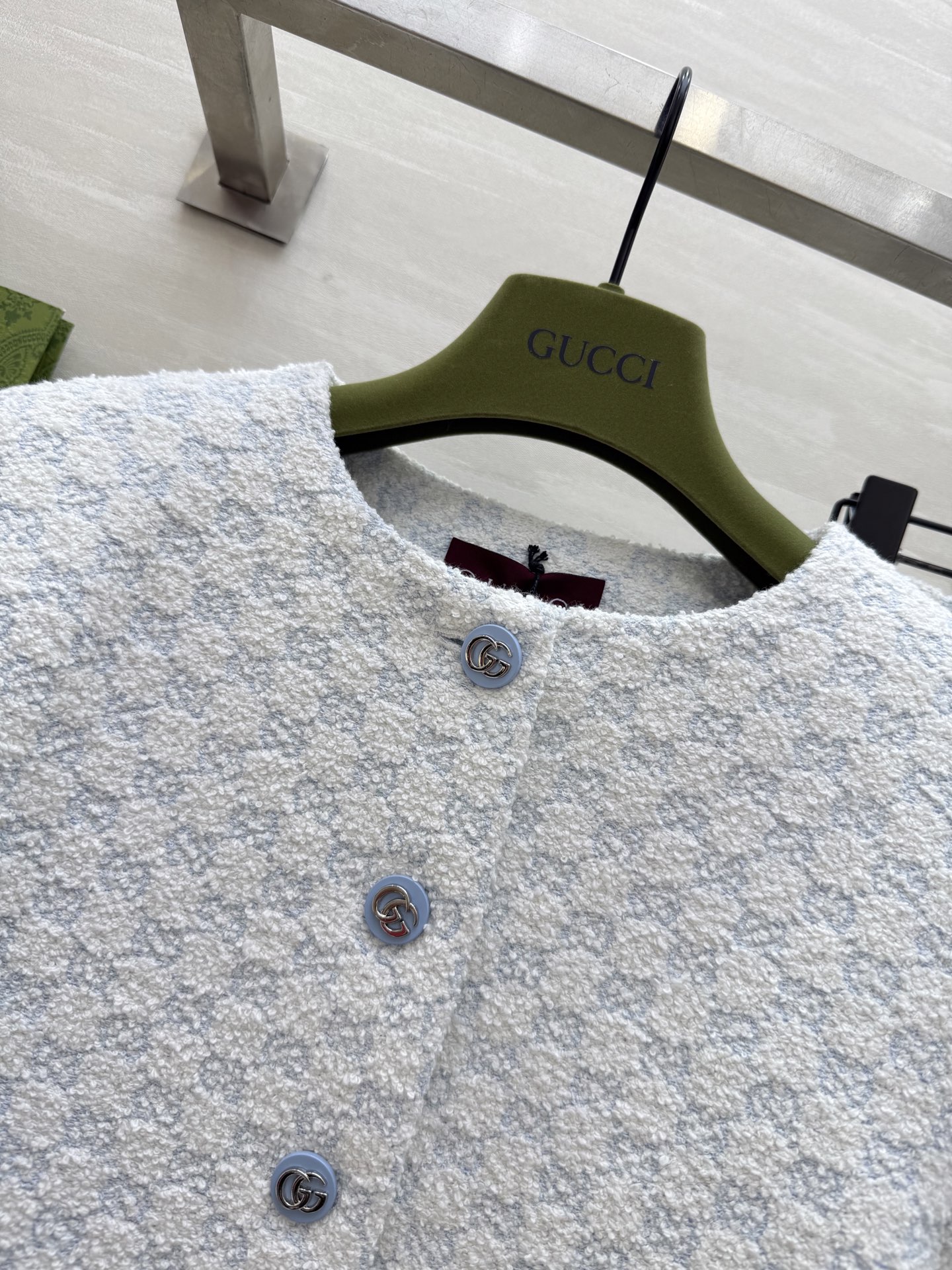 #Gucc♡²⁵GG字母提花baby蓝套装 定制GG字母提花面料 开模纽扣精致高级 立体剪裁版型 高品质