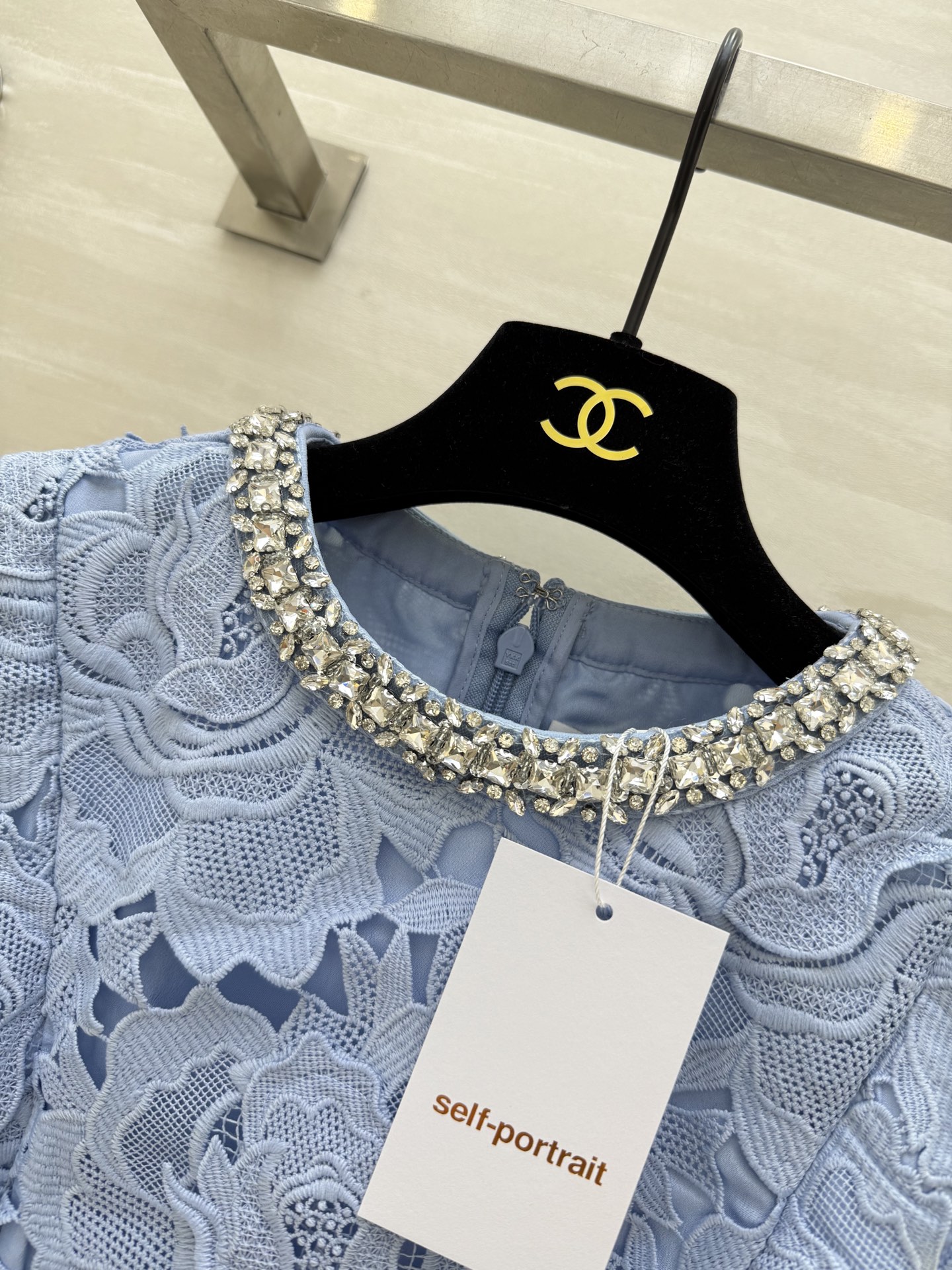 Self-Portrait Sleeveless Lace Mini Dress - Elegant Mist Blue, Diamond Accents 4 i1754312617380 9518 0 2