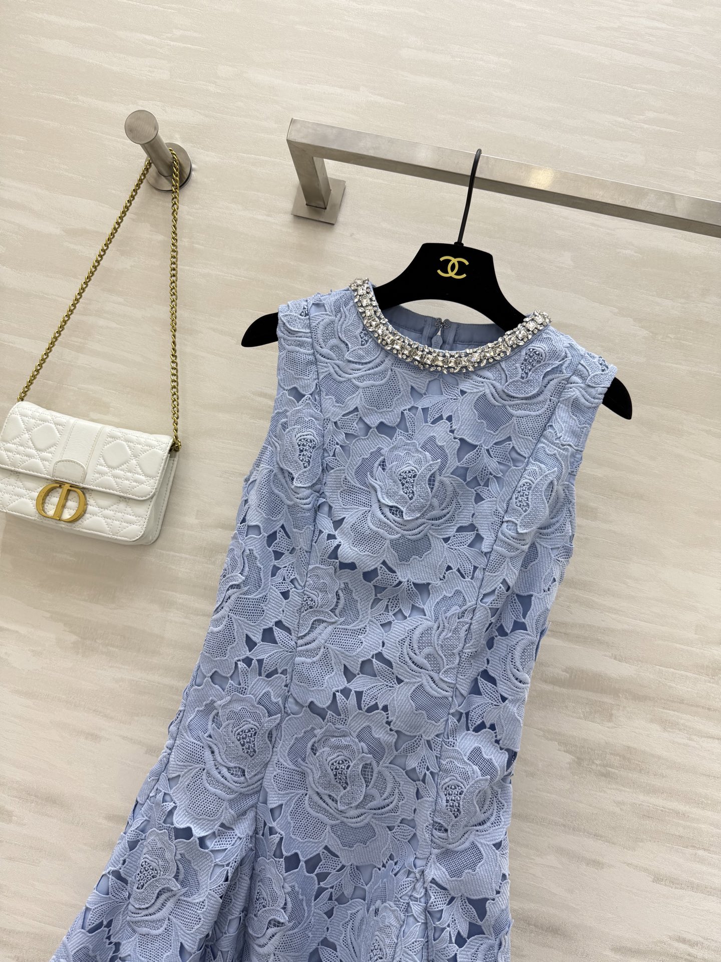 Self-Portrait Sleeveless Lace Mini Dress - Elegant Mist Blue, Diamond Accents 6 i1754312617442 1115 0 4