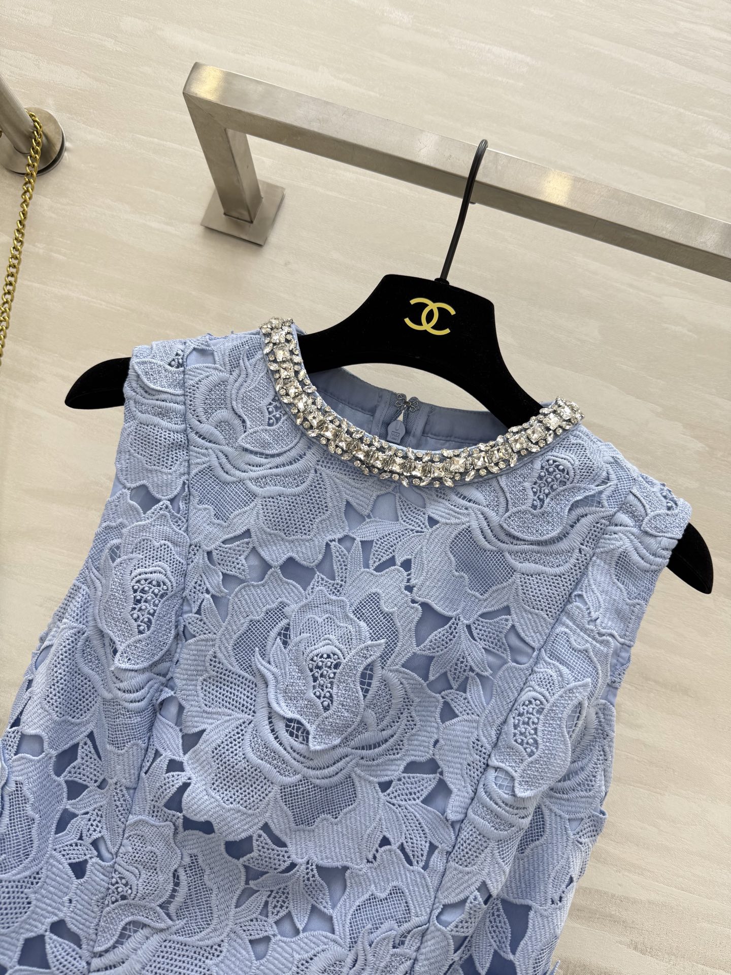 Self-Portrait Sleeveless Lace Mini Dress - Elegant Mist Blue, Diamond Accents 5 i1754312617485 4554 0 3