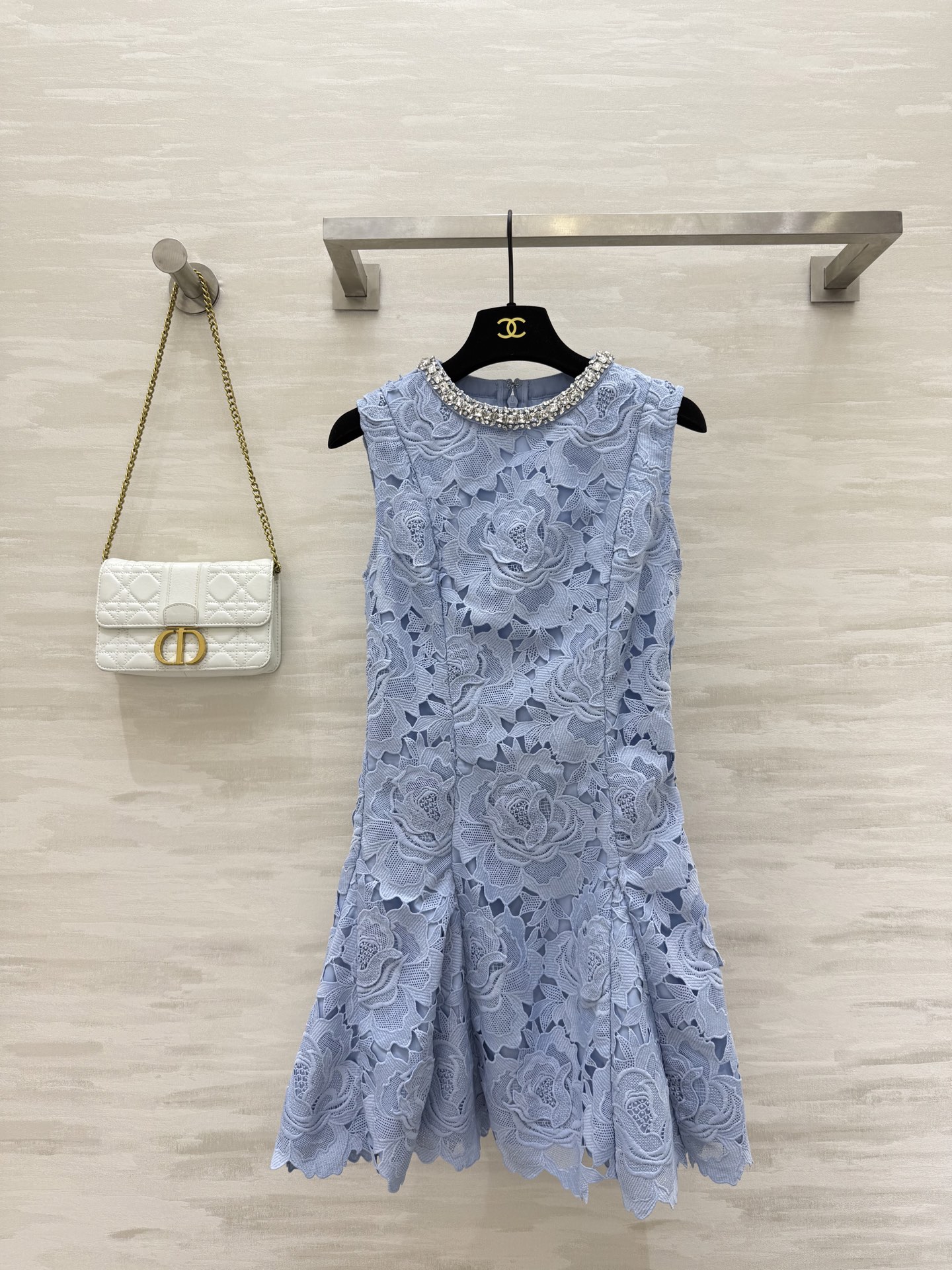 Self-Portrait Sleeveless Lace Mini Dress - Elegant Mist Blue, Diamond Accents 2 i1754312619422 4505 0 0