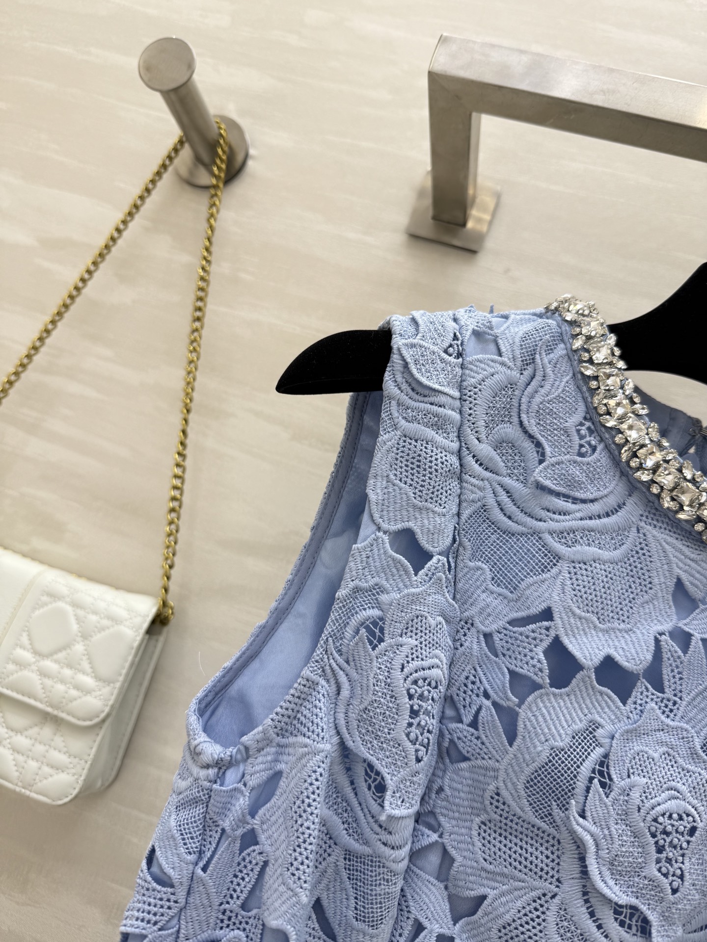Self-Portrait Sleeveless Lace Mini Dress - Elegant Mist Blue, Diamond Accents 8 i1754312619458 6193 0 6