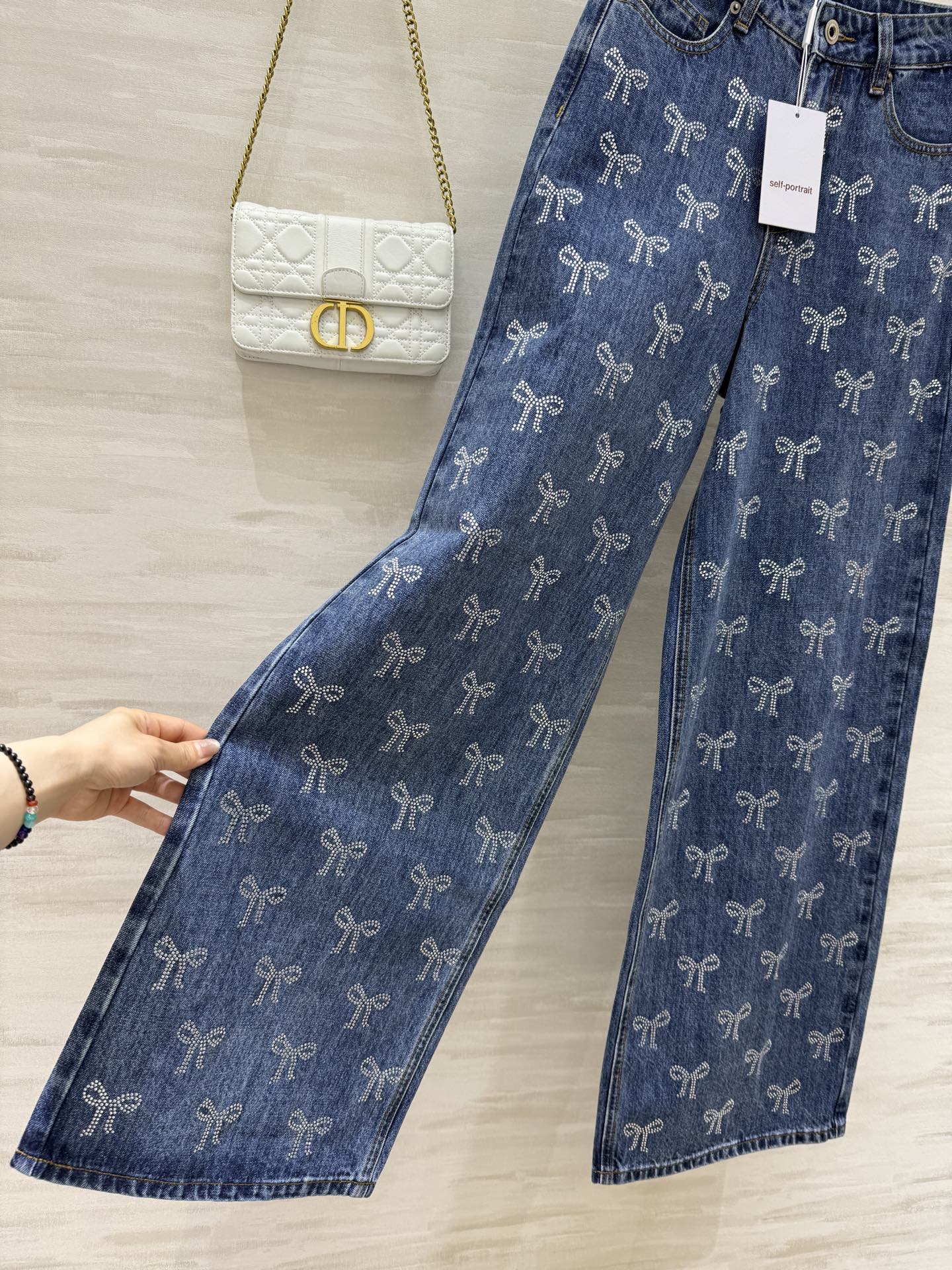 Self Portrait Bow Rhinestone Jeans - High-Quality Denim with Diamante Bow Detail 6 i1754312928444 742 0 4