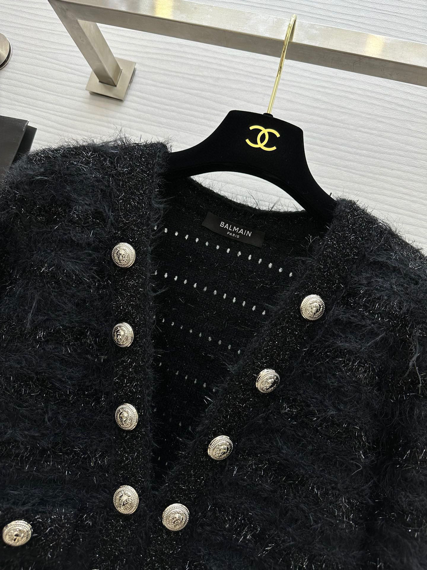 Luxurious Woven Tweed Jacket with Fringe and Custom Metal Button Details 4 i1754313222638 8435 0 2