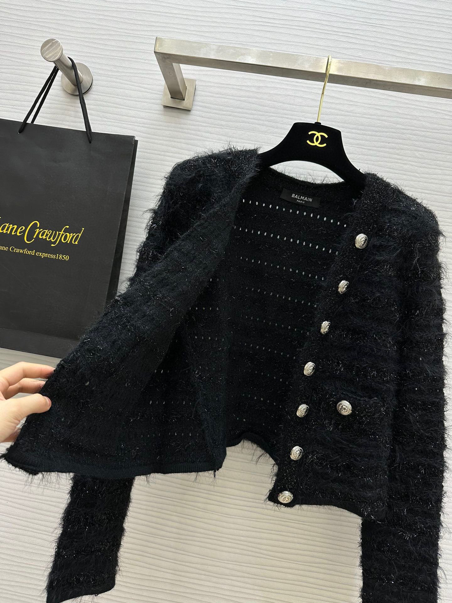 Luxurious Woven Tweed Jacket with Fringe and Custom Metal Button Details 7 i1754313223670 5828 0 5