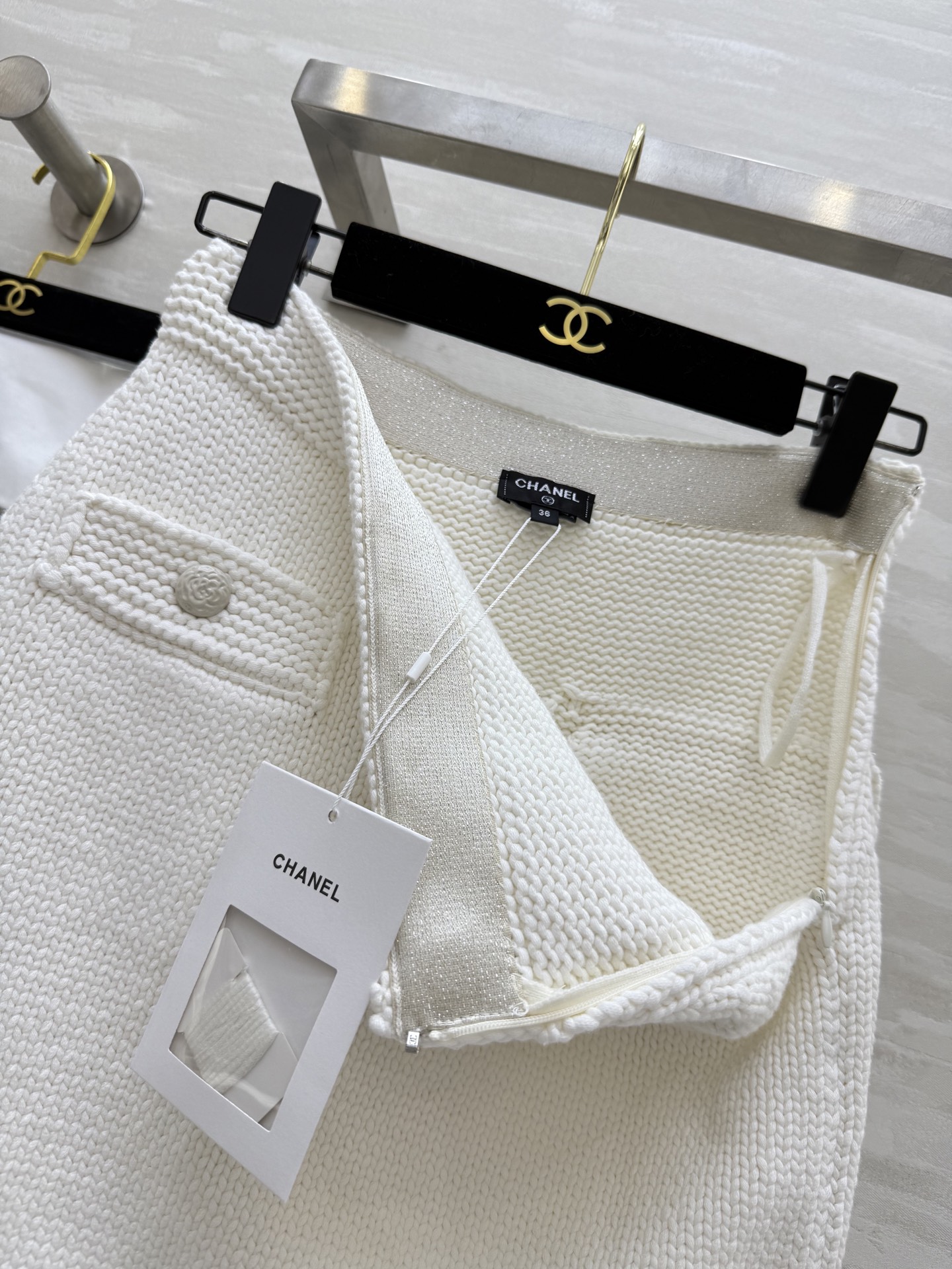 #Chane♡²⁵A 口袋针织松紧腰休闲短裙 原版开发 定制纱线 开模五金 松紧腰百搭不挑人 高品质定制