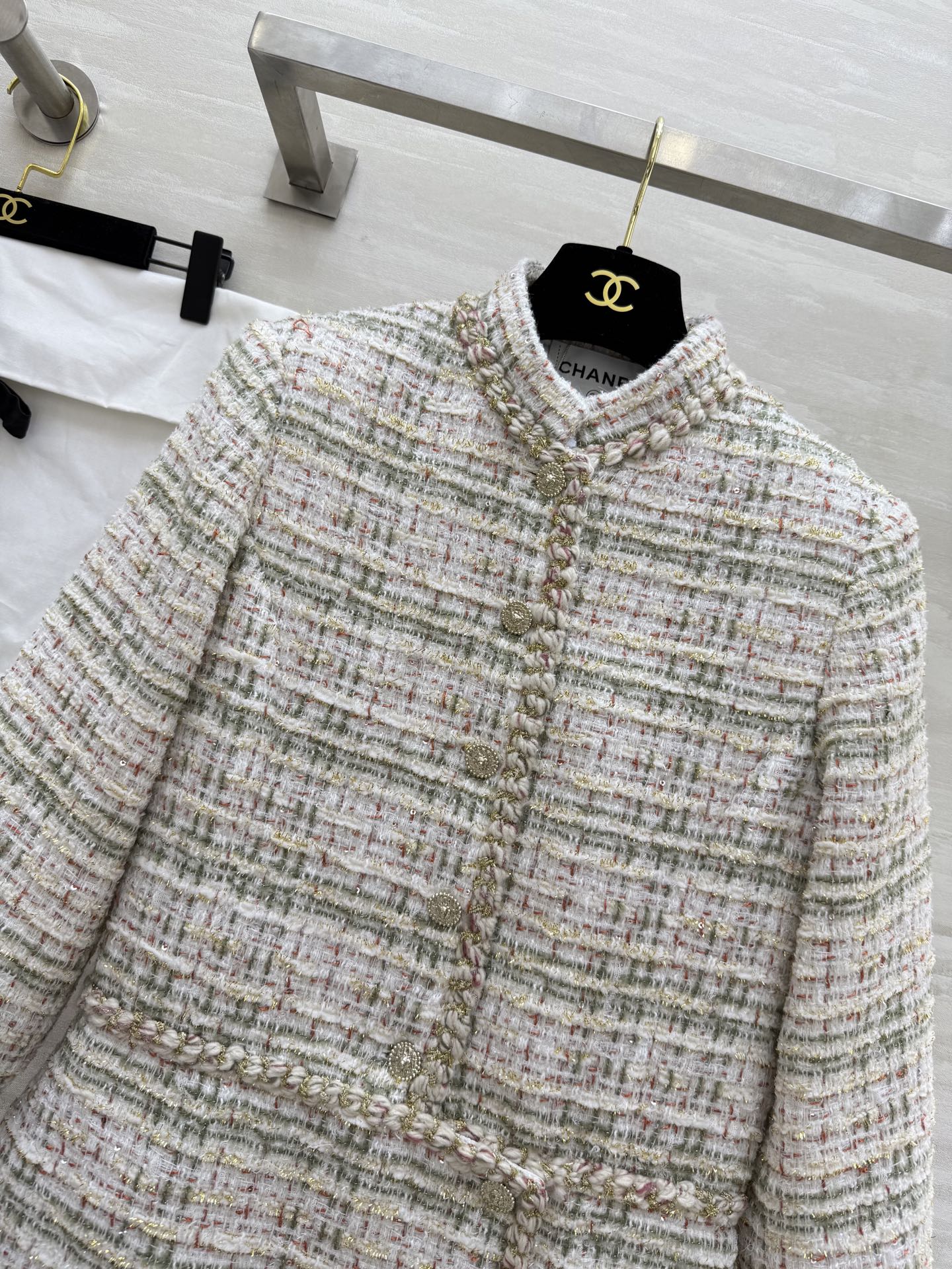 #Chane♡²⁵秋冬新款编织连衣裙 定制特种纱编织软花呢面料 纯手工交织花边装饰 经典双口袋 立体剪裁