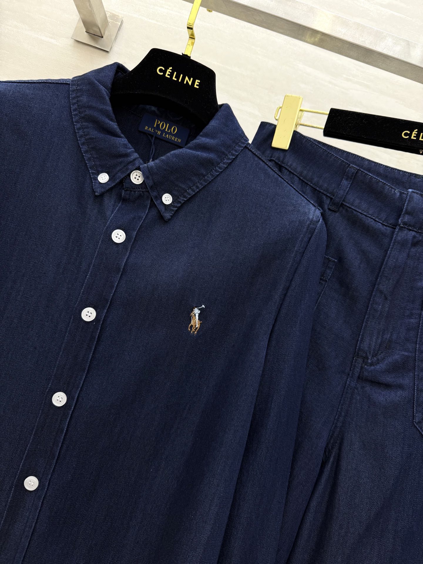 #拉夫劳伦²⁵早秋新款 经典logo刺绣休闲套装 洗水牛仔面料 百搭色系 logo标识刺绣点缀上身帅气又