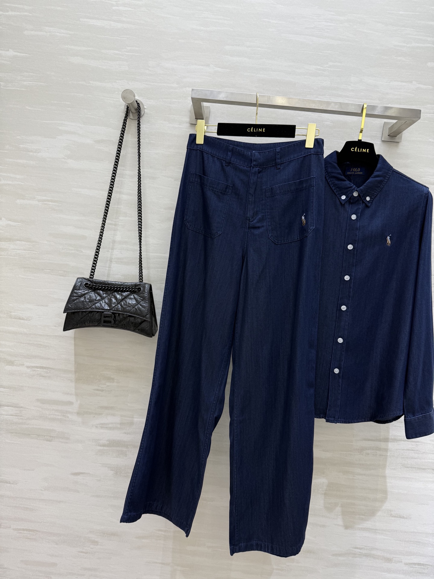 #拉夫劳伦²⁵早秋新款 经典logo刺绣休闲套装 洗水牛仔面料 百搭色系 logo标识刺绣点缀上身帅气又