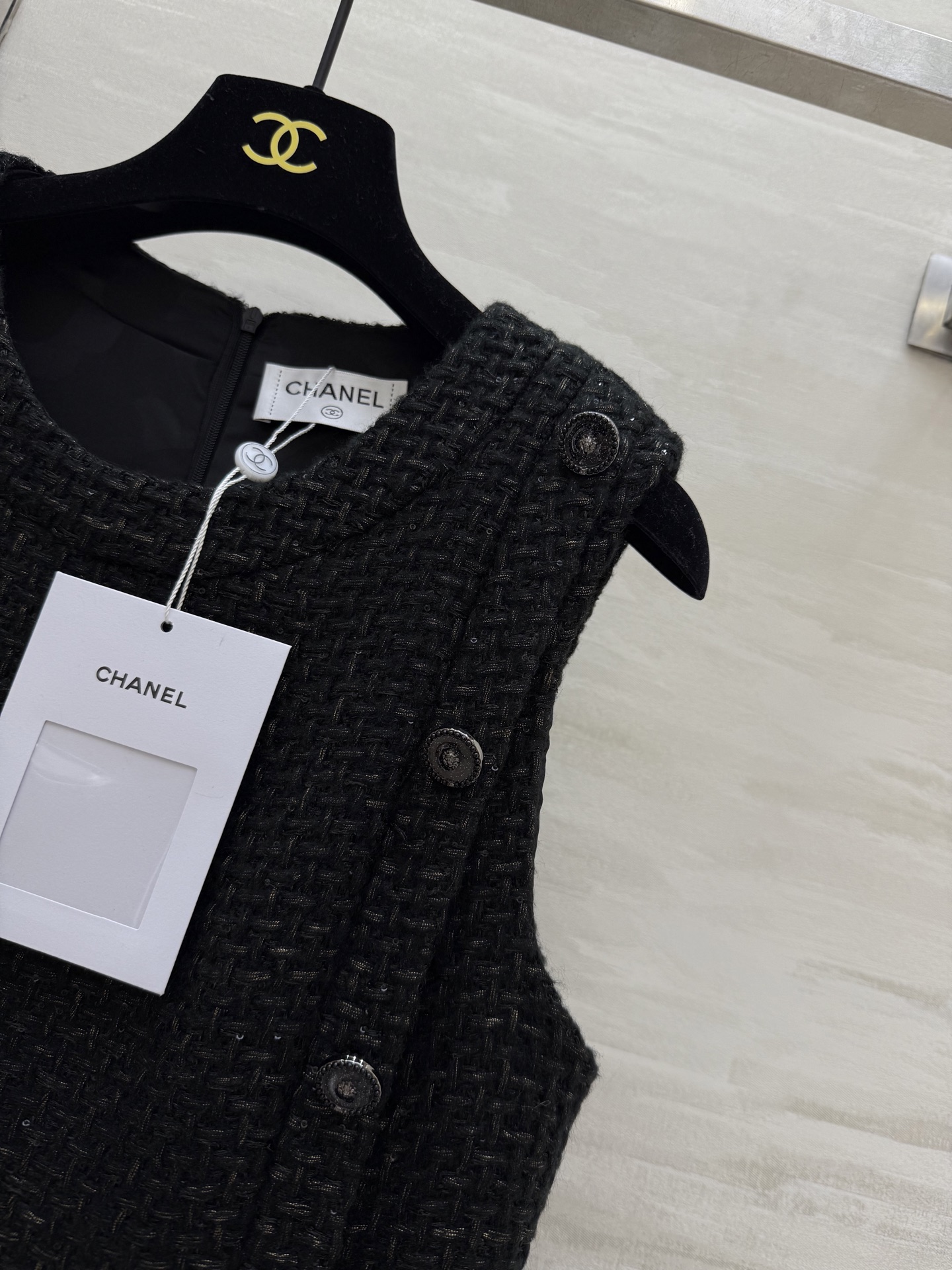 #Chane♡²⁵A高级手工坊 斜纹软呢口袋无袖连衣裙 高品质 现货首发size：36/38/40（）