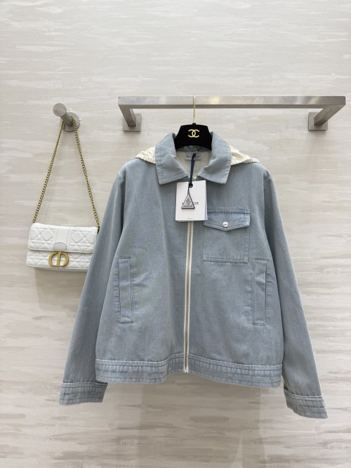 Moncler Women's Distressed Denim Jacket with Detachable Hood, Fall Collection 11 Moncler Women's Distressed Denim Jacket with Detachable Hood, Fall Collection