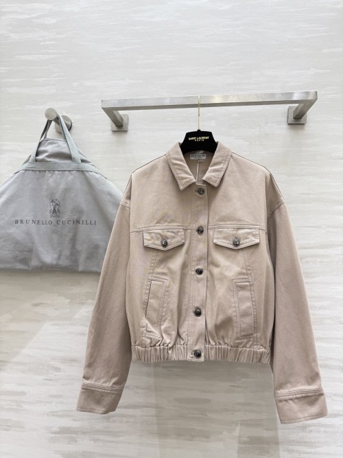 Brunello Cucinelli Women's Distressed Denim Jacket, Button-Down, Beige 1 Brunello Cucinelli Women's Distressed Denim Jacket, Button-Down, Beige